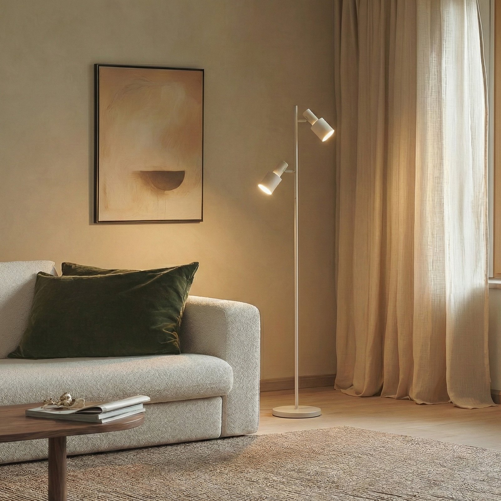 Lindby lampe sur pied Ovelia, beige, métal, E27