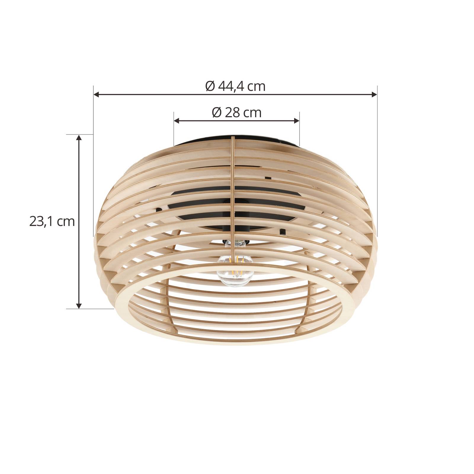 Lampa sufitowa Lindby Ediz, 1-punktowa, E27, drewno, Ø 44,4 cm