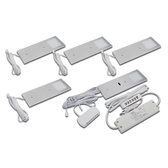 Lampenwelt LED-Unterbaulampe Eco-Pad F 5x-Set 3.000K alu