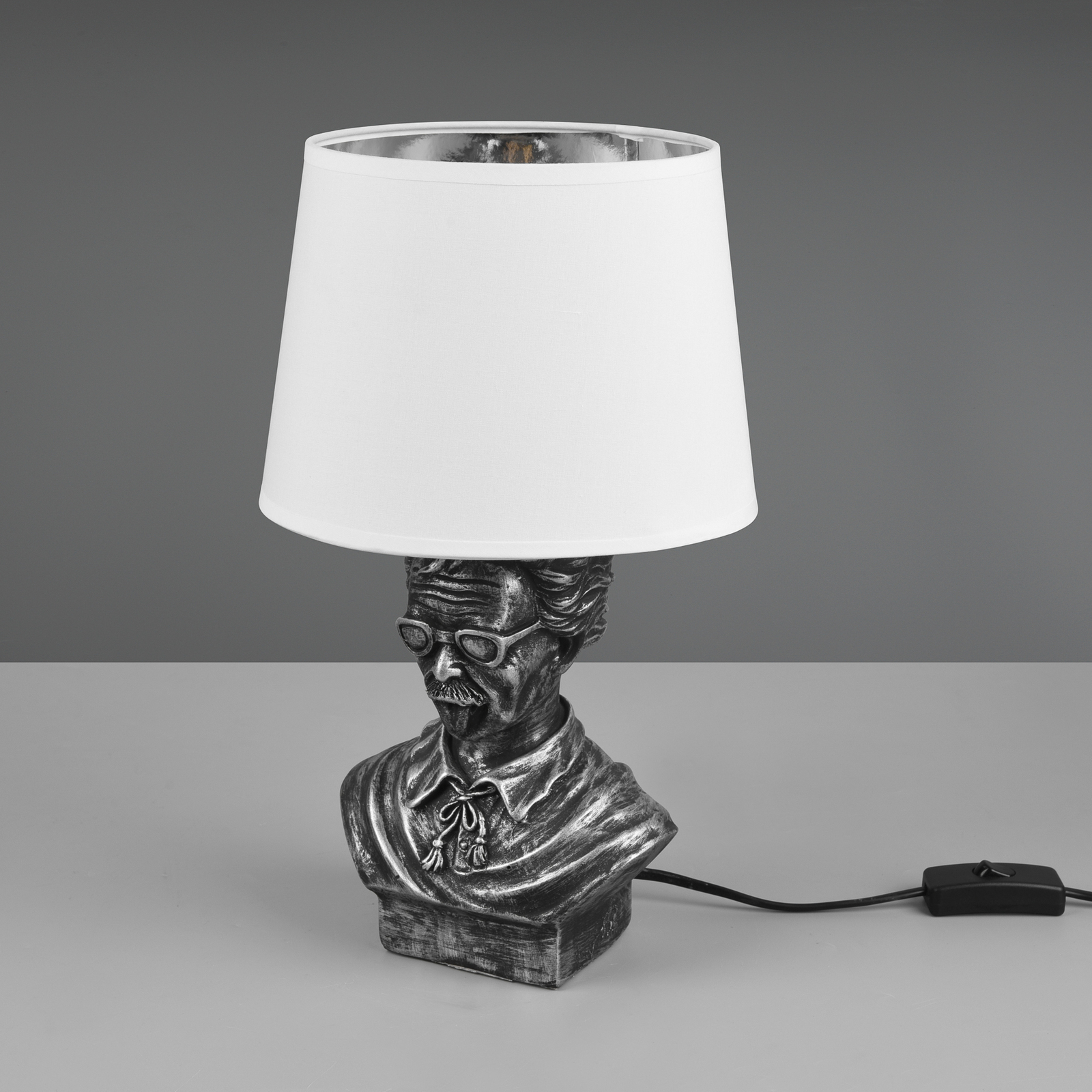 Lámpara de mesa Albert forma de busto plata/blanco