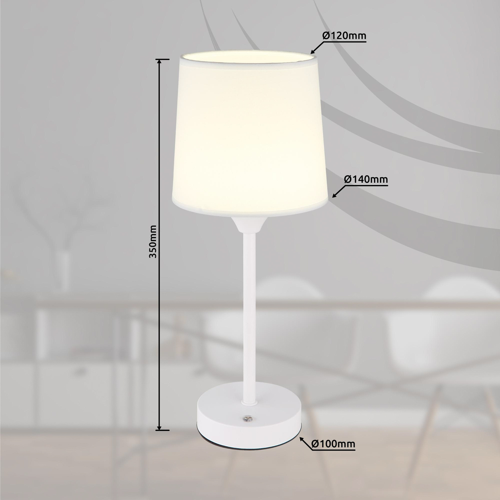 LED ladattava pöytävalaisin Lunki, valkoinen, korkeus 35 cm, kangas, CCT