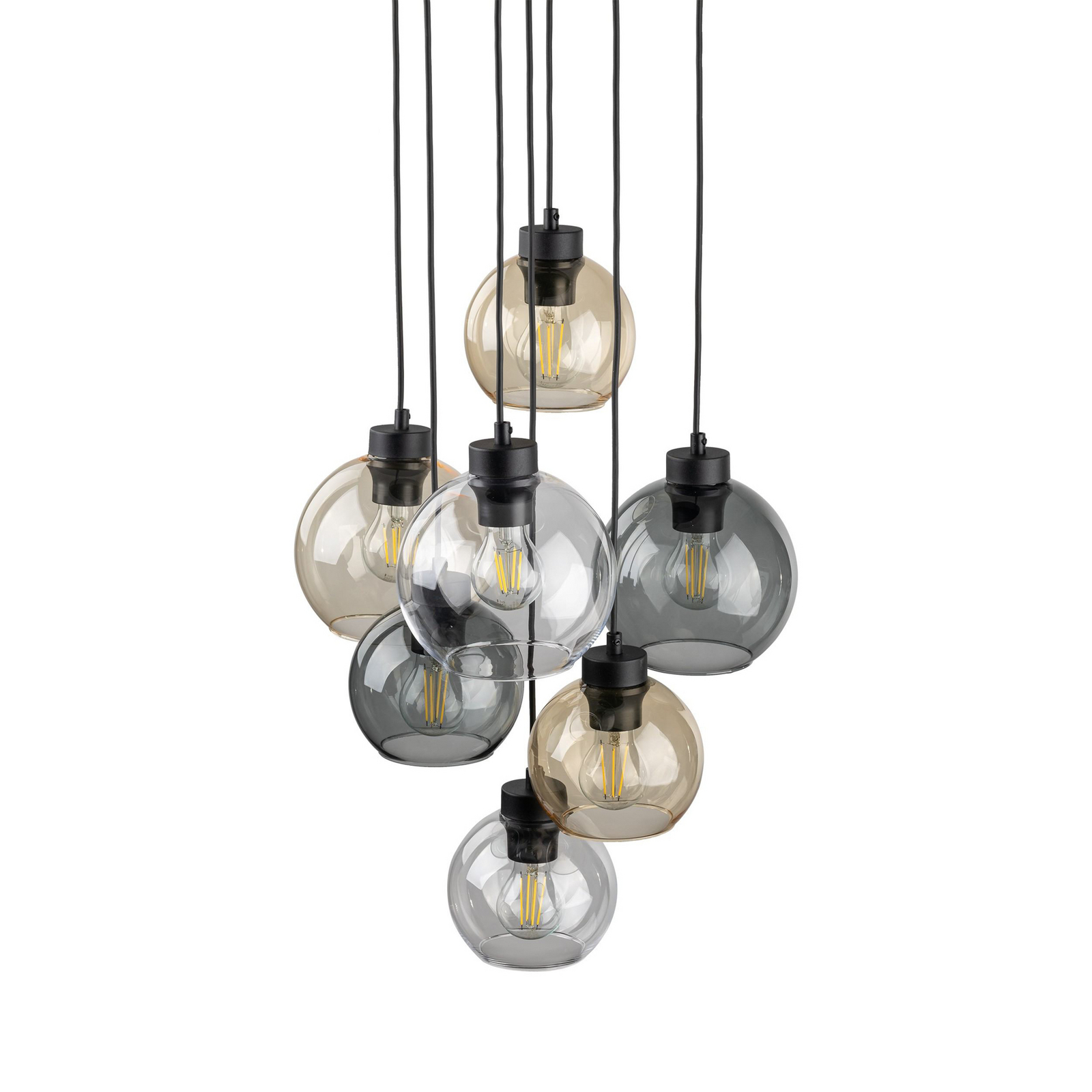 Suspension Cubus Mix, Ø 49 cm, à 7 lampes, multicolore, verre, E27