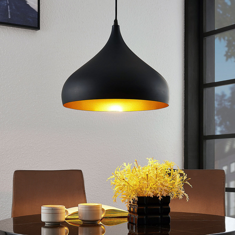 Pendellampe Ritana i aluminium, sort-guld