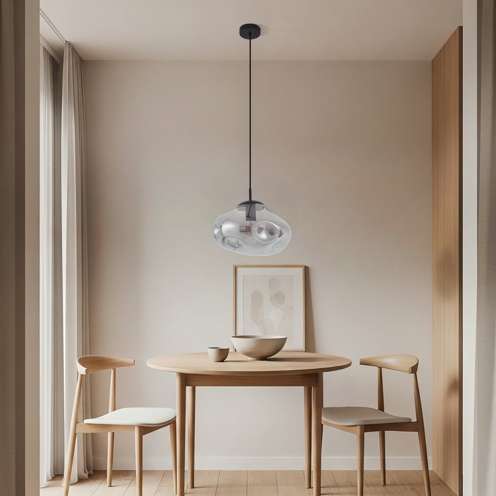 Lindby Lelia pendant light, smoky grey, glass, Ø 35 cm
