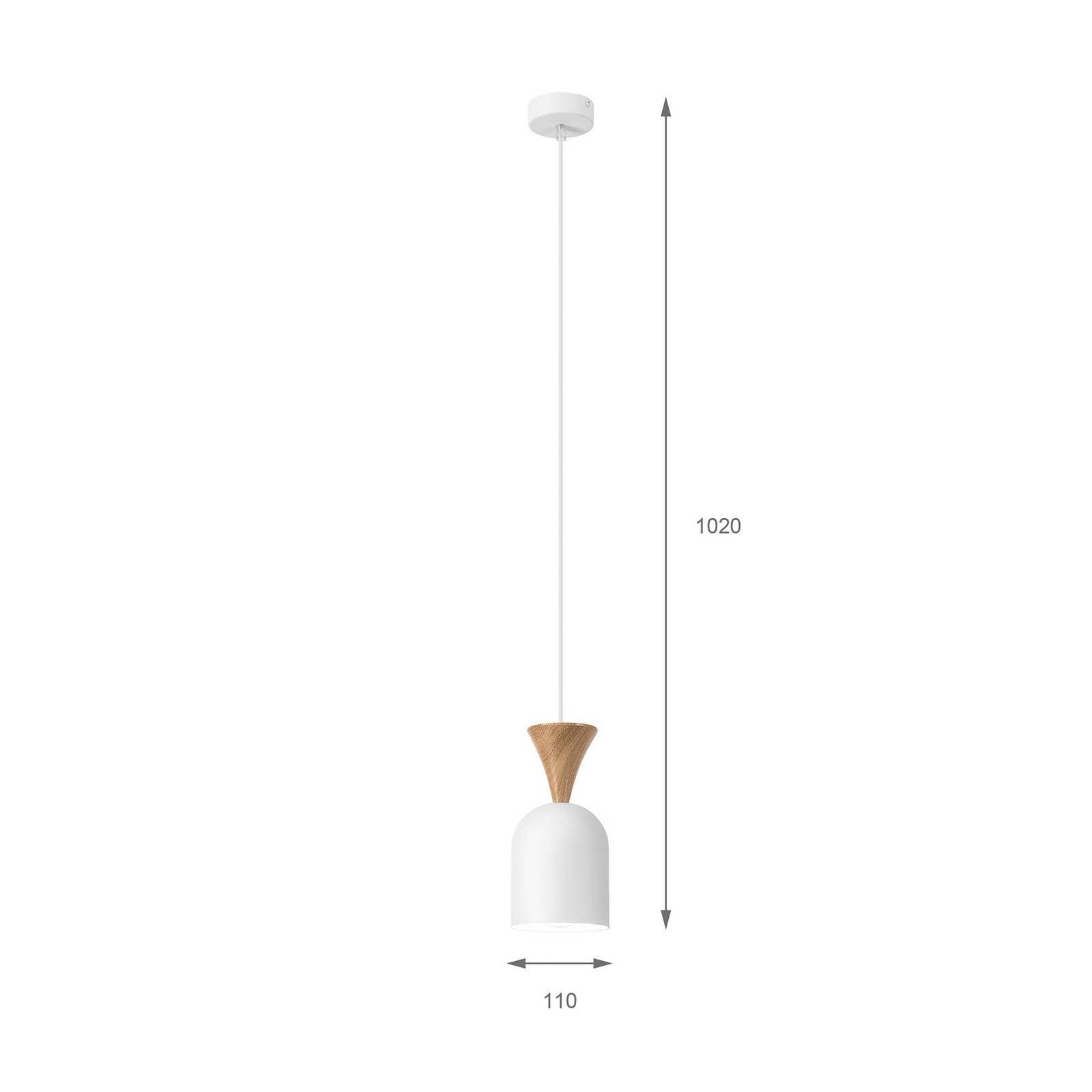 Lampa wisząca Nolan, Ø 11 cm, biała/dąb, metal/drewno