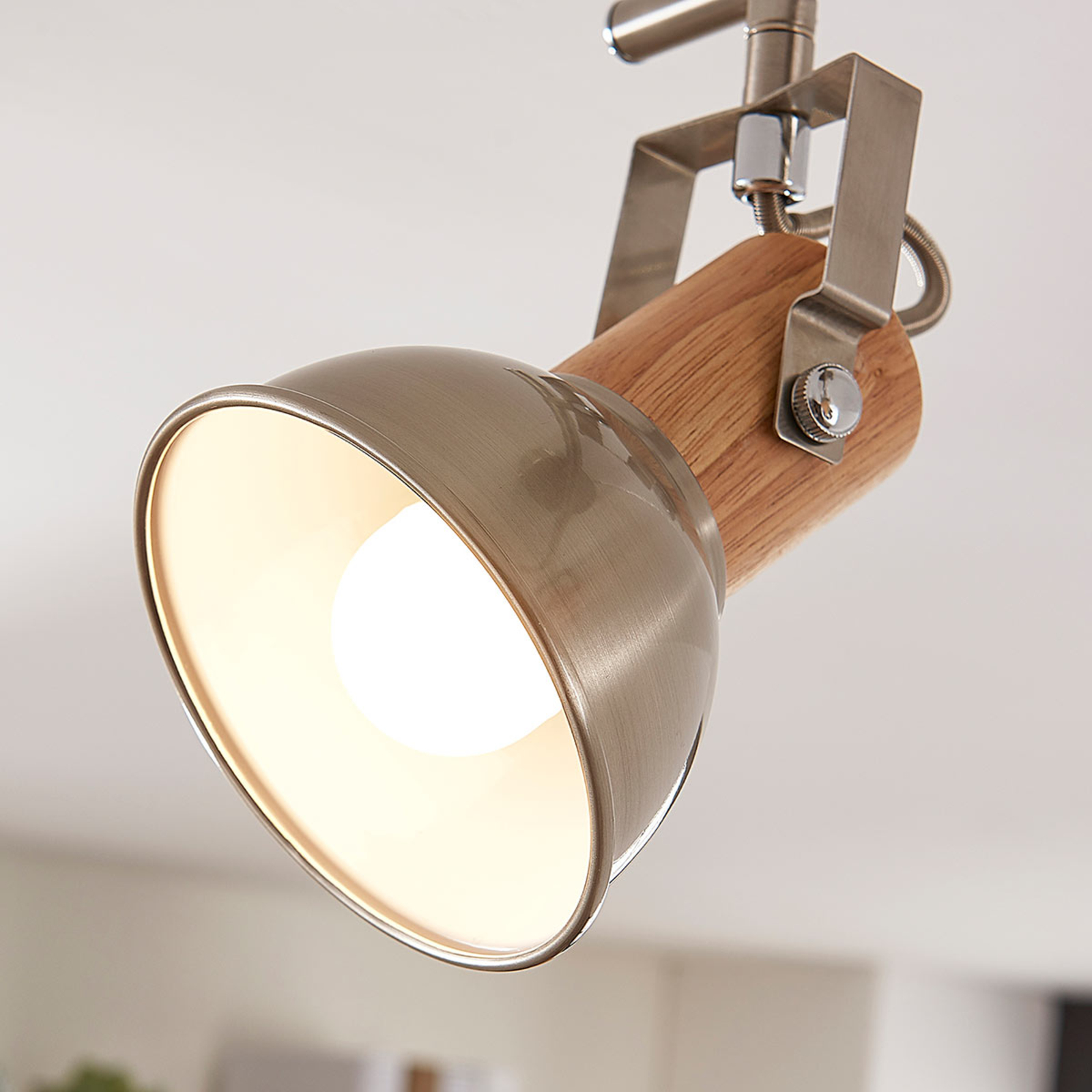 Dennis ceiling light with wood, 2-bulb