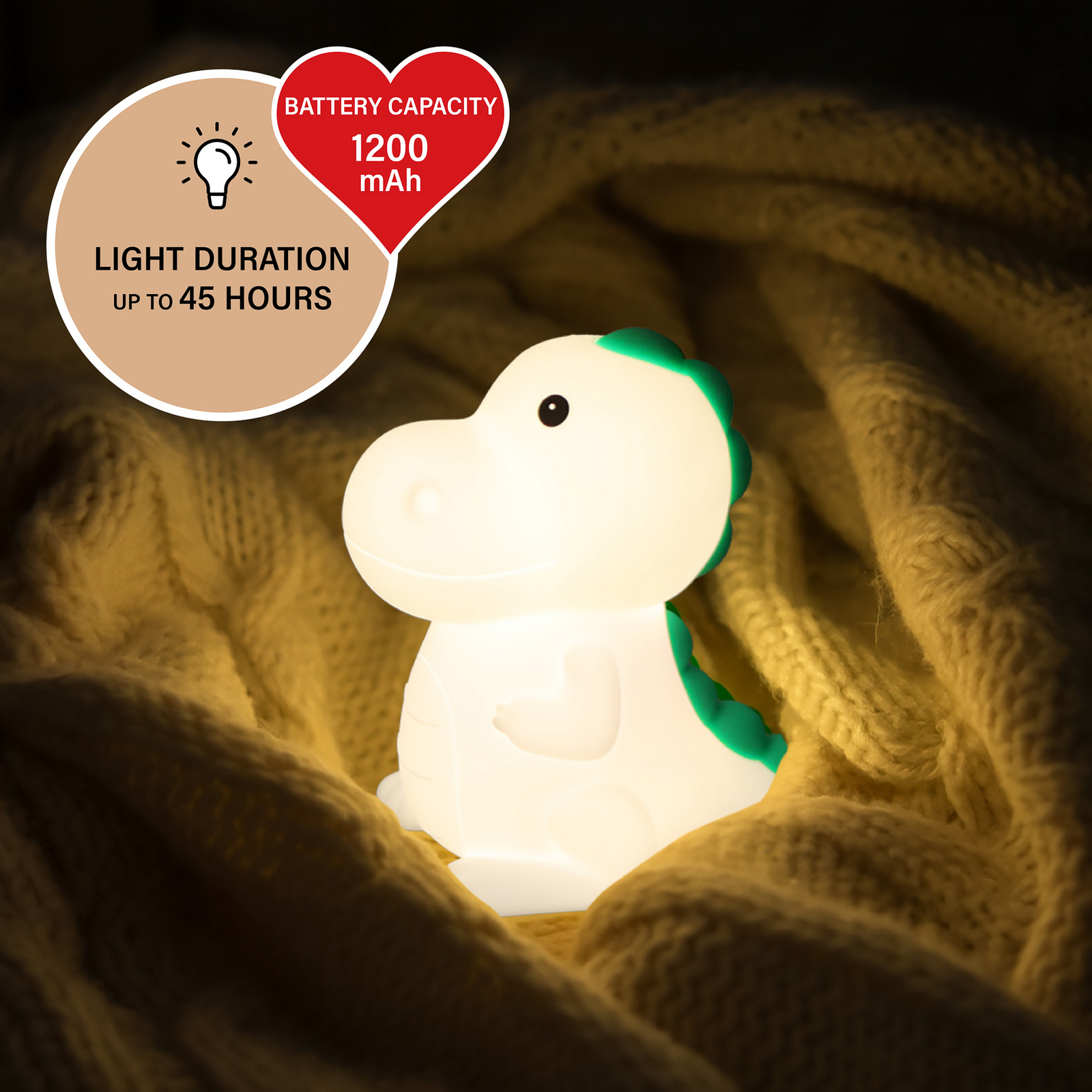 Lampe de chevet LED à accu Dinosauro, Dino, blanc, RVB, intensité variable