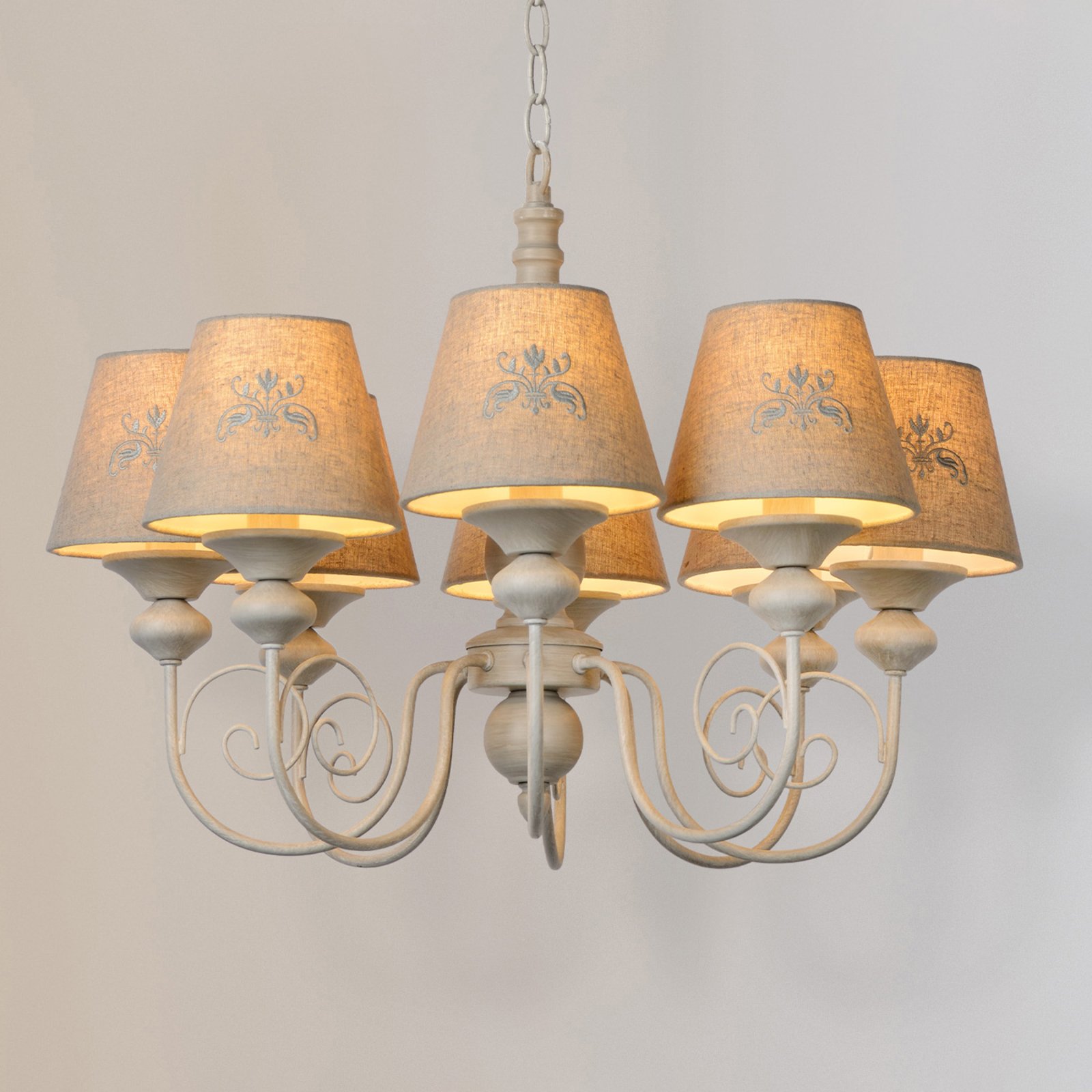 Lucide Robin hanging light, eight-bulb chandelier, for Living / Dining Room, metal, linen, E14, 40 W, energy efficiency: A++, H: 50 cm