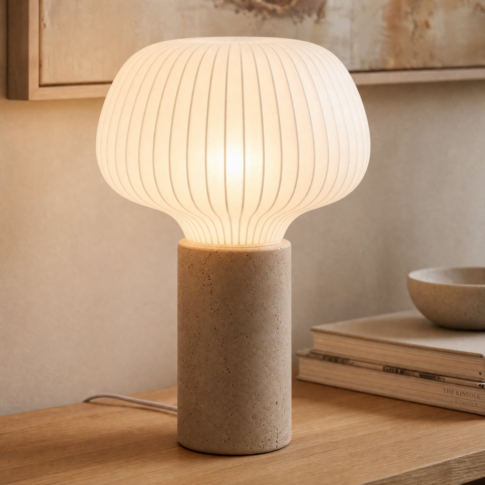 Lampa de masă Lucande Eloise 42 cm albă material textil/beton E27 - Camera de zi / sufragerie - Scandinavă - alb bej - Țesătură / Textil