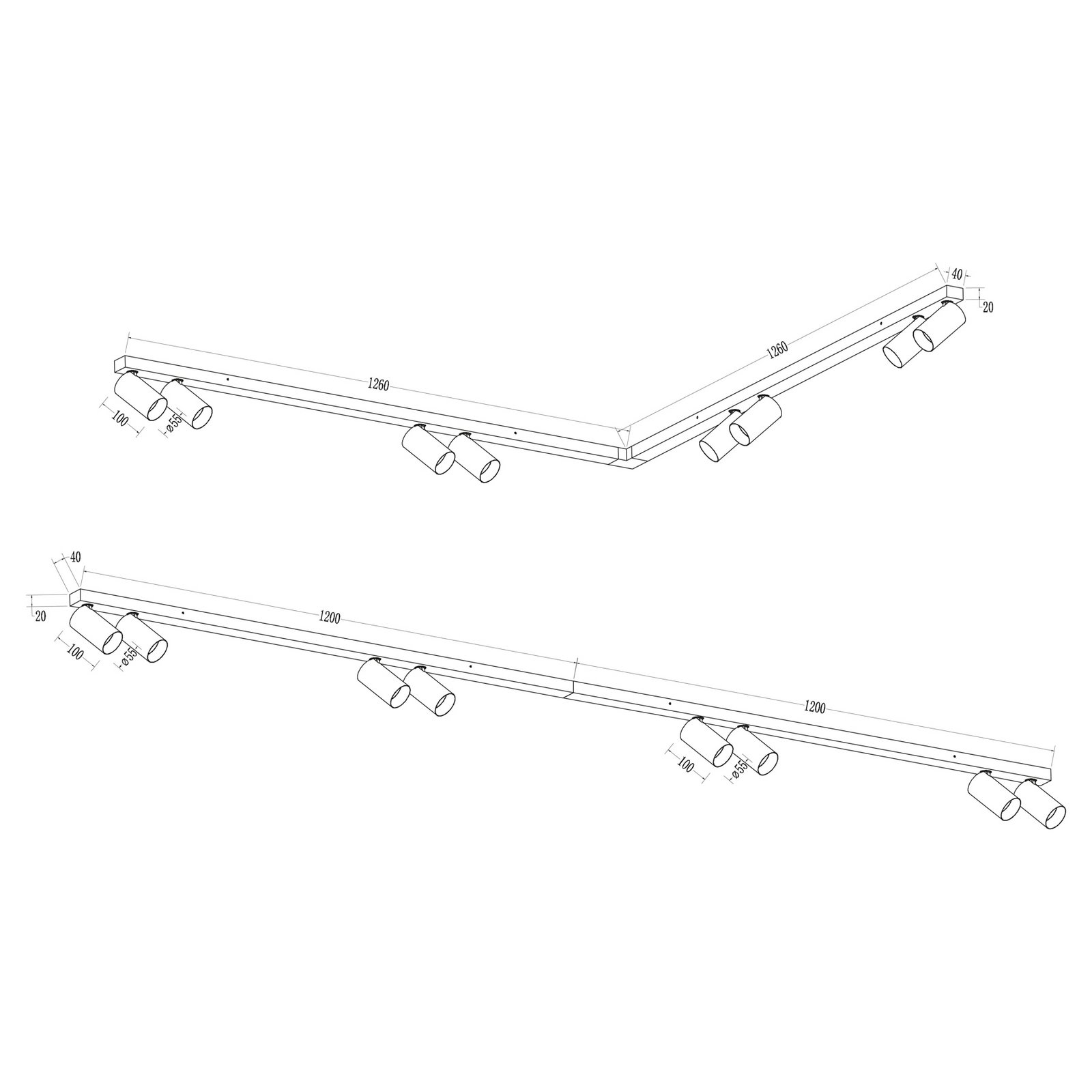 Hero downlight, white, 8-bulb, 240 cm, metal, GU10
