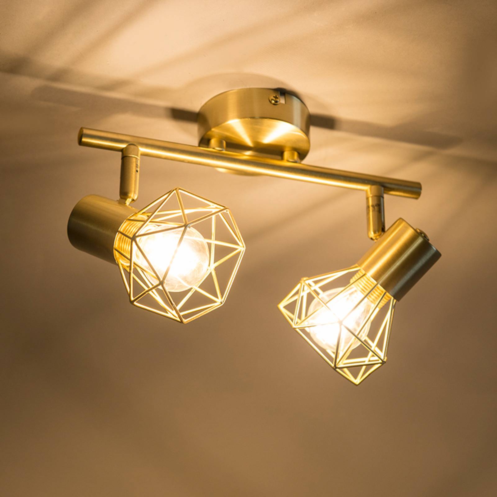 Photos - Chandelier / Lamp QAZQA Mosh cage ceiling light with 2 lampshades, brass 