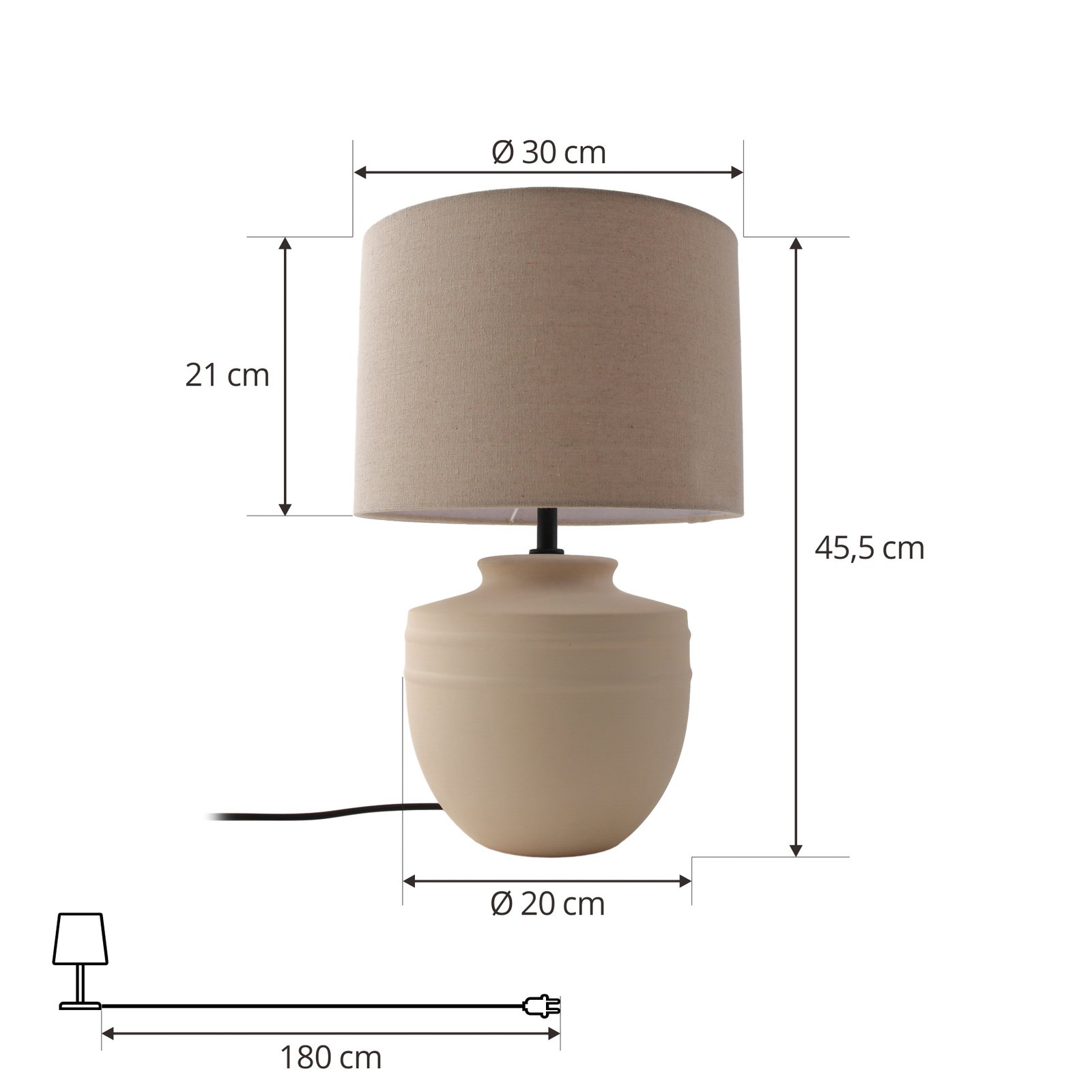 Lampa stołowa Lindby Thalassia, beżowa, Ø 30 cm, ceramiczna