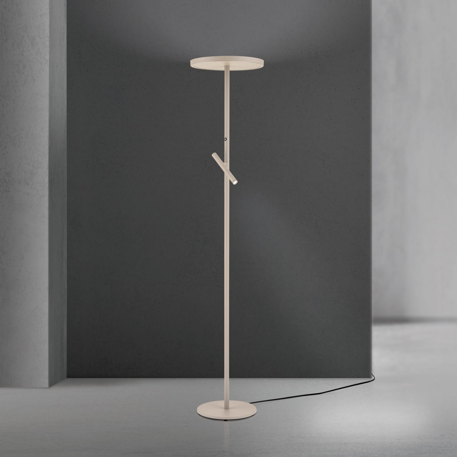 LED vloerlamp Teide, kaki, metaal, leeslamp, dimmer