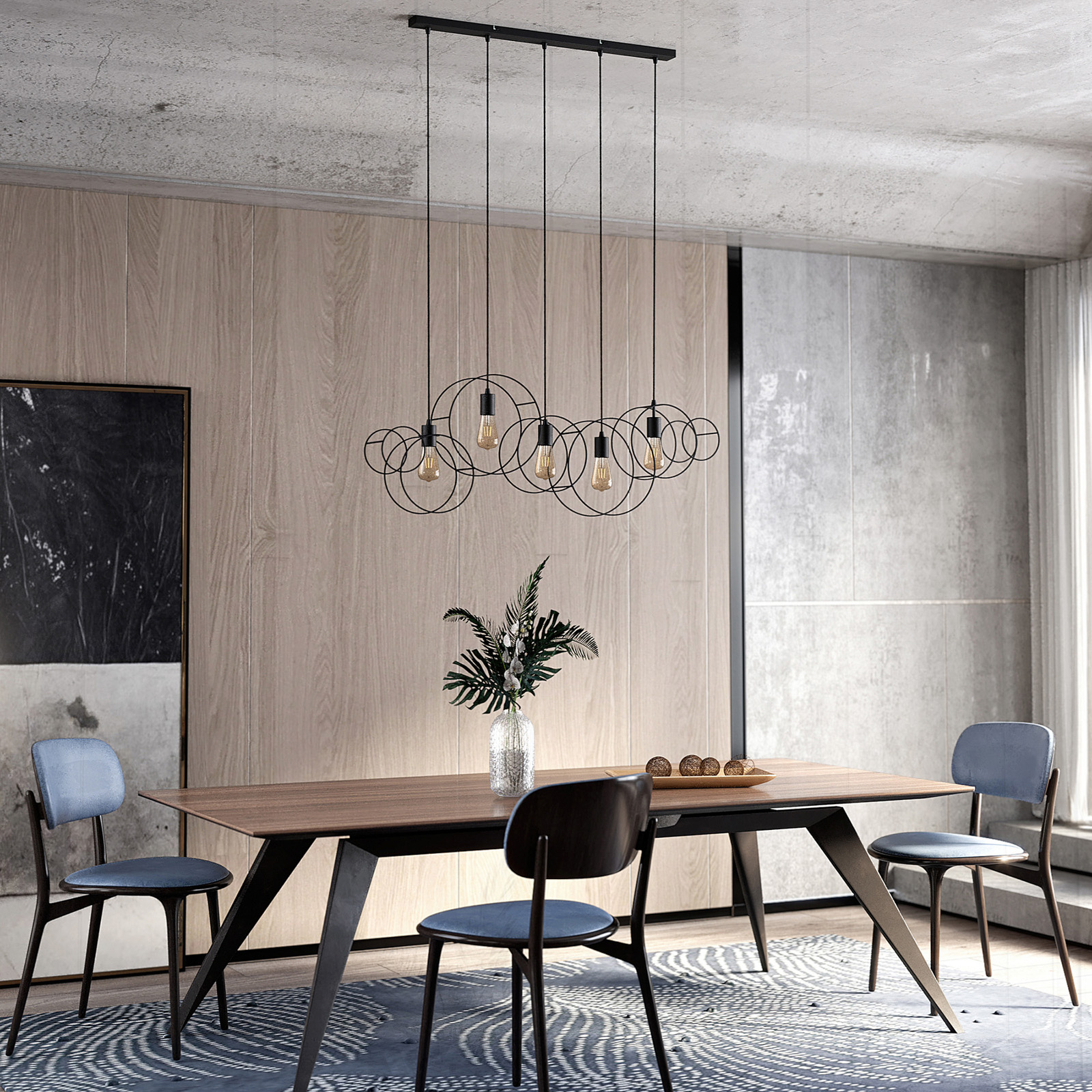 Andrik 5 Round Pendel Black - Lucande