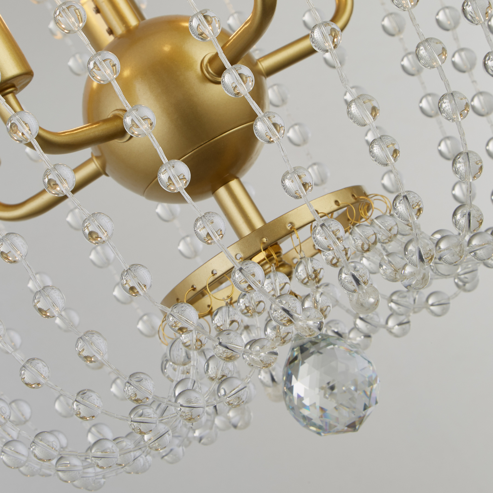 Shower pendant light, gold/clear, crystal glass, E14, Ø 36 cm