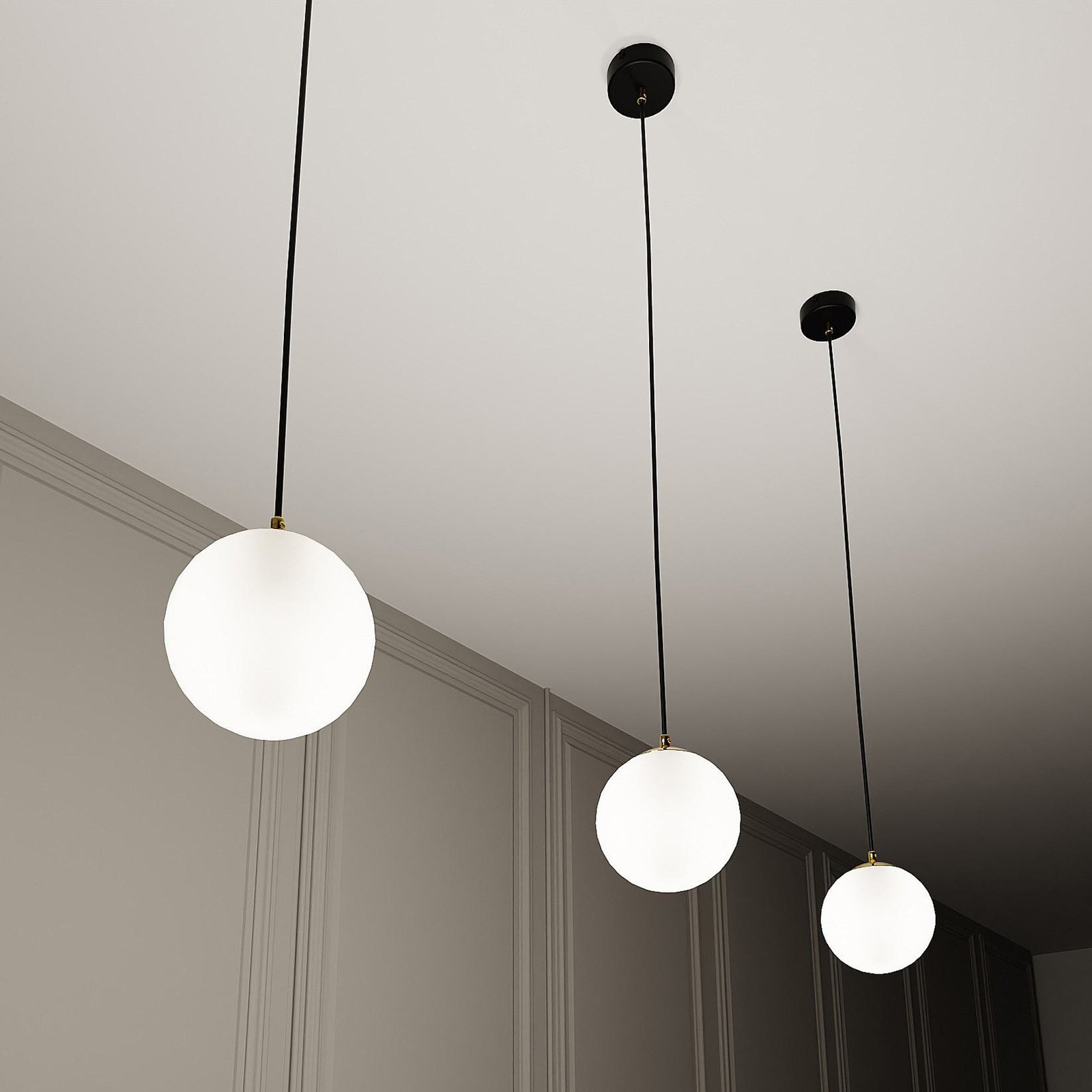 Royal pendant light, opal white/black, glass, E14