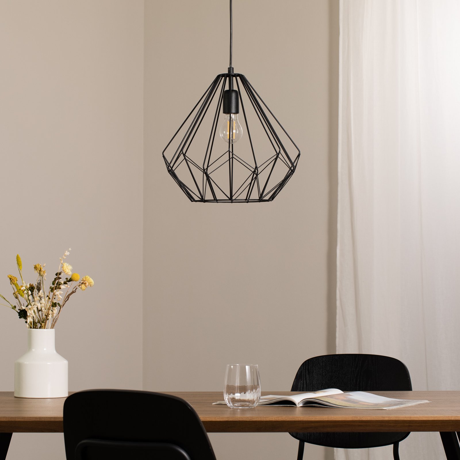Hengelampe Diamond, svart, metall, Ø 37 cm, E27