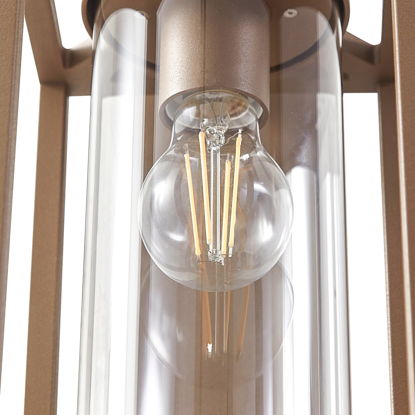 Lucande Außenwandlampe Ferda, Sensor, hängend, braun, E27