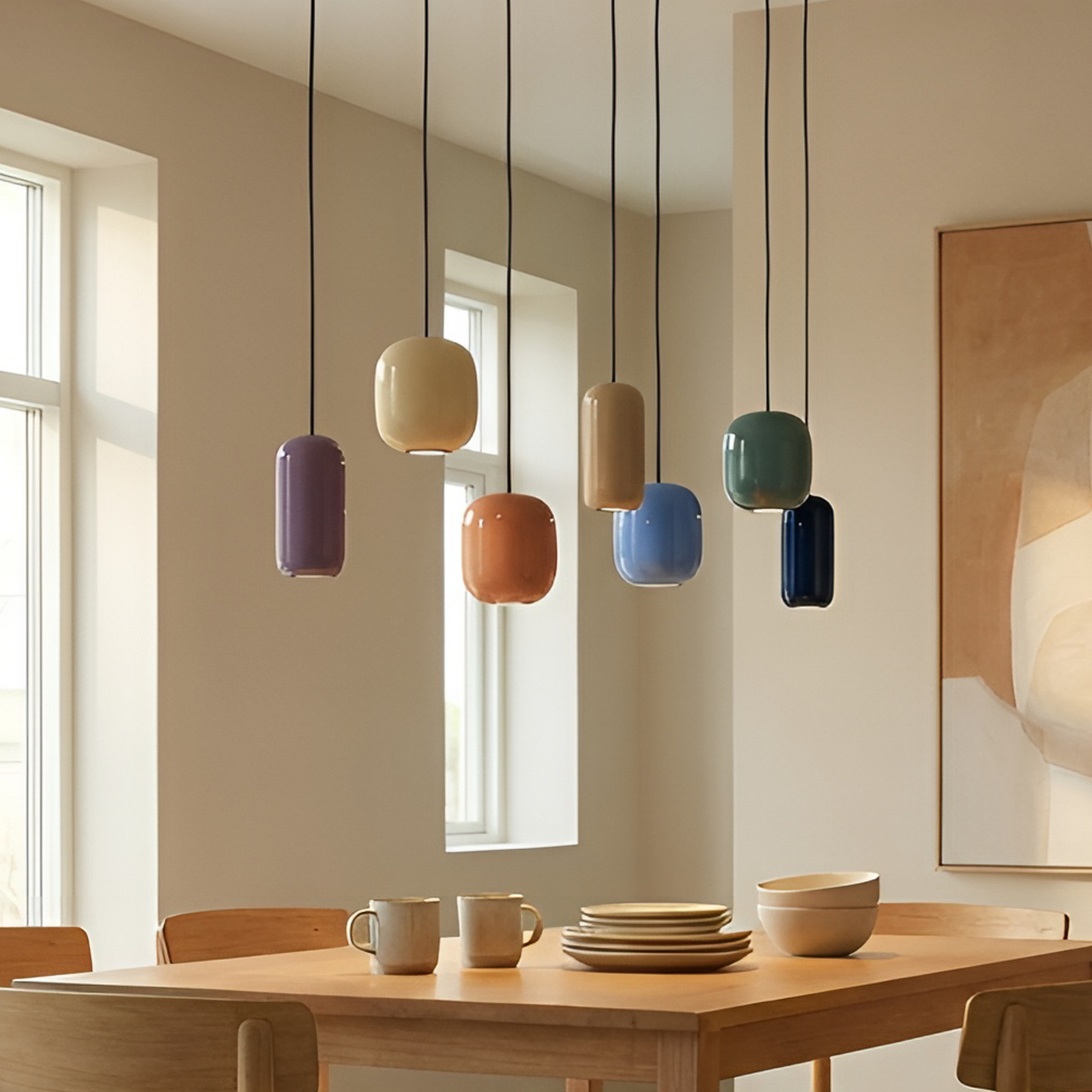 Lucande Suspension Narion, 7 lampes, multicolore, métal, GU10