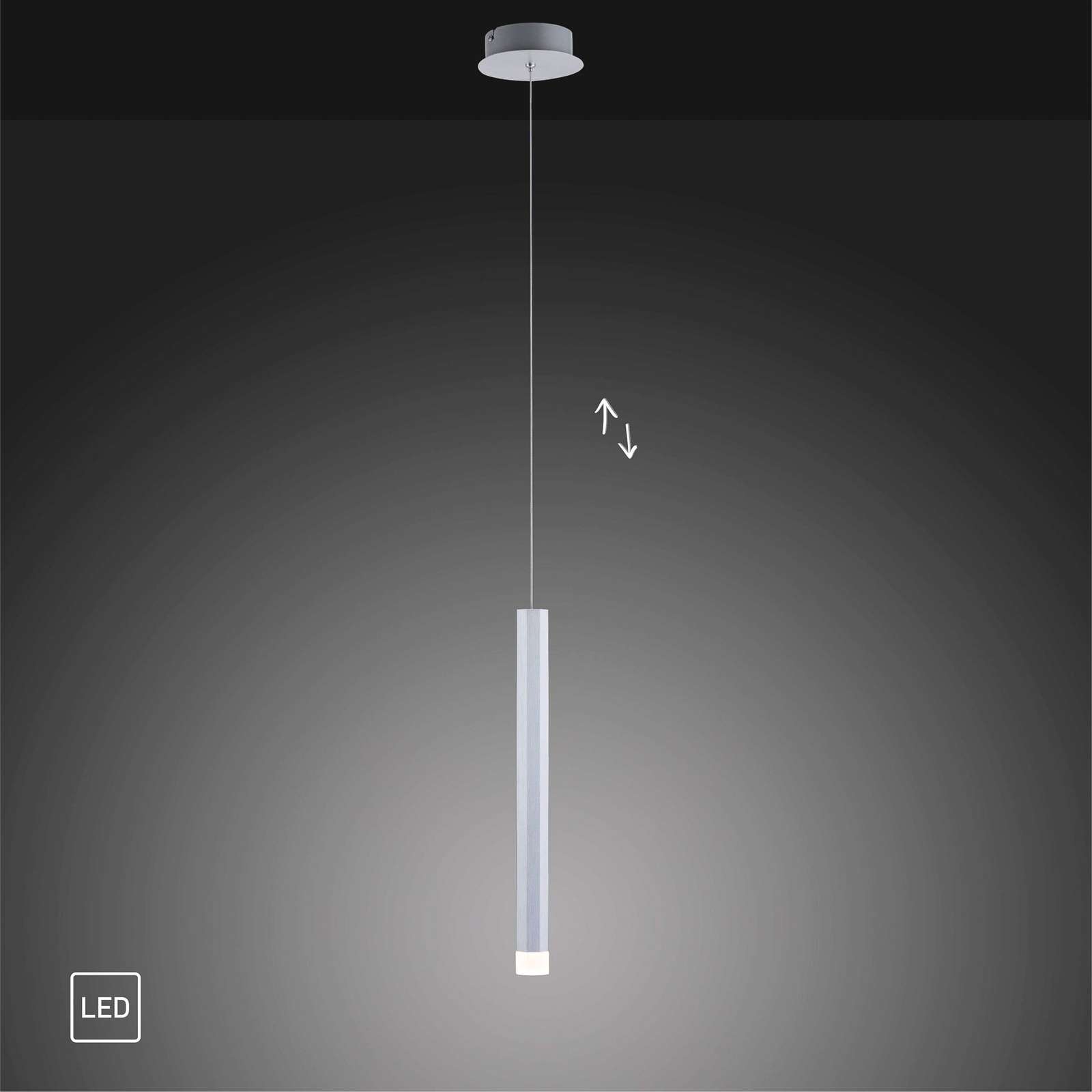 Candeeiro suspenso Bruno LED, luz única, alumínio