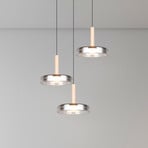 LED hanging light Celeste, chrome/wood, Ø 35 cm 3-light glass dimmable