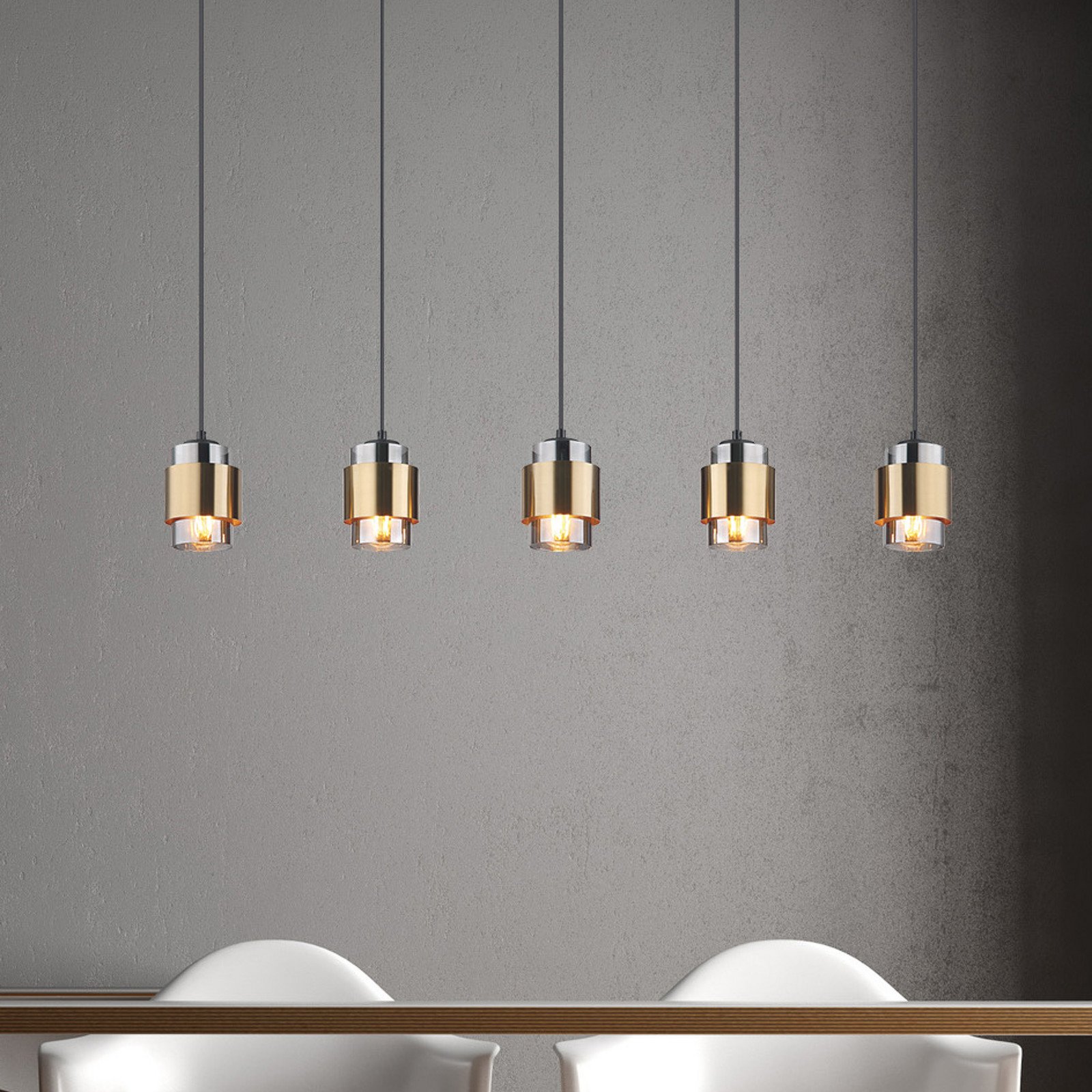 Globo Lampă suspendată Milley lungime 105 cm culoare alamă 5 becuri. - Camera de zi / sufragerie - modern - negru alamă gri fum - Metal