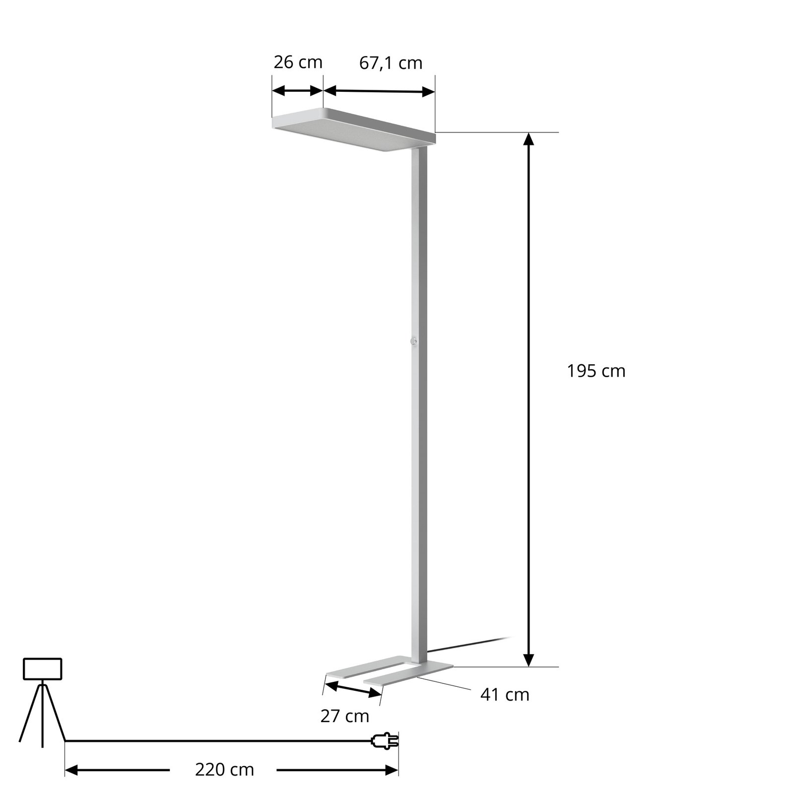 Arcchio LED подова лампа Timon, 54W, сребриста, височина 195 cm