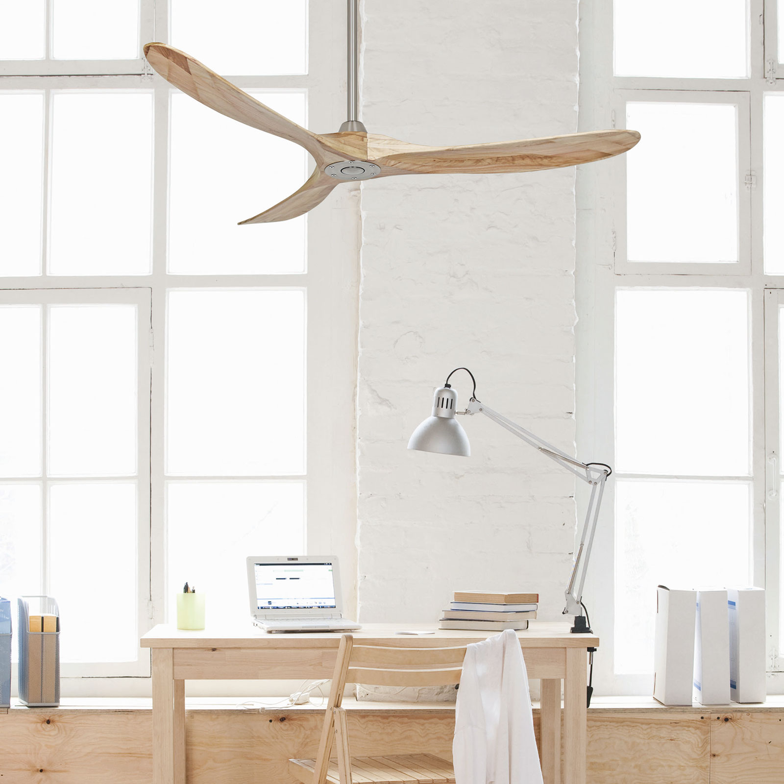 ECO GENUINO Ceiling Fan, Chrome/Light Wood, 152cm - CasaFan