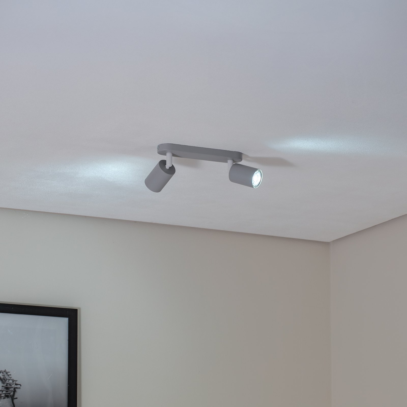 Spot pour plafond Livia, gris, 35 cm, à 2 lampes, métal, GU10