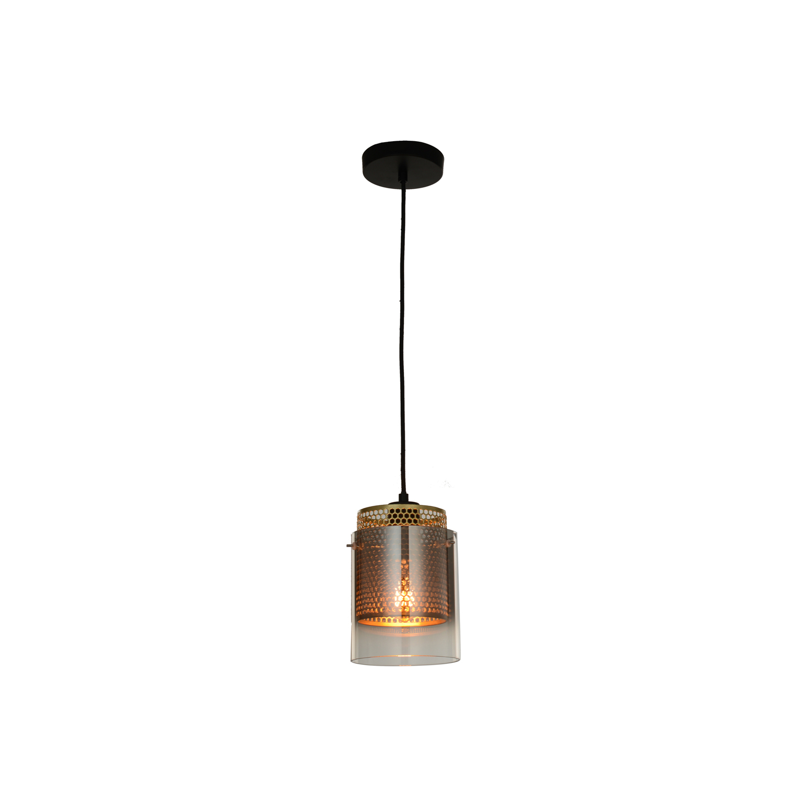 Lucande Sterzy pendant light, Ø 15 cm, grey, glass, E27