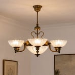 Kroonluchter Carmen, antiek messing, glas, 6-lamps, E27