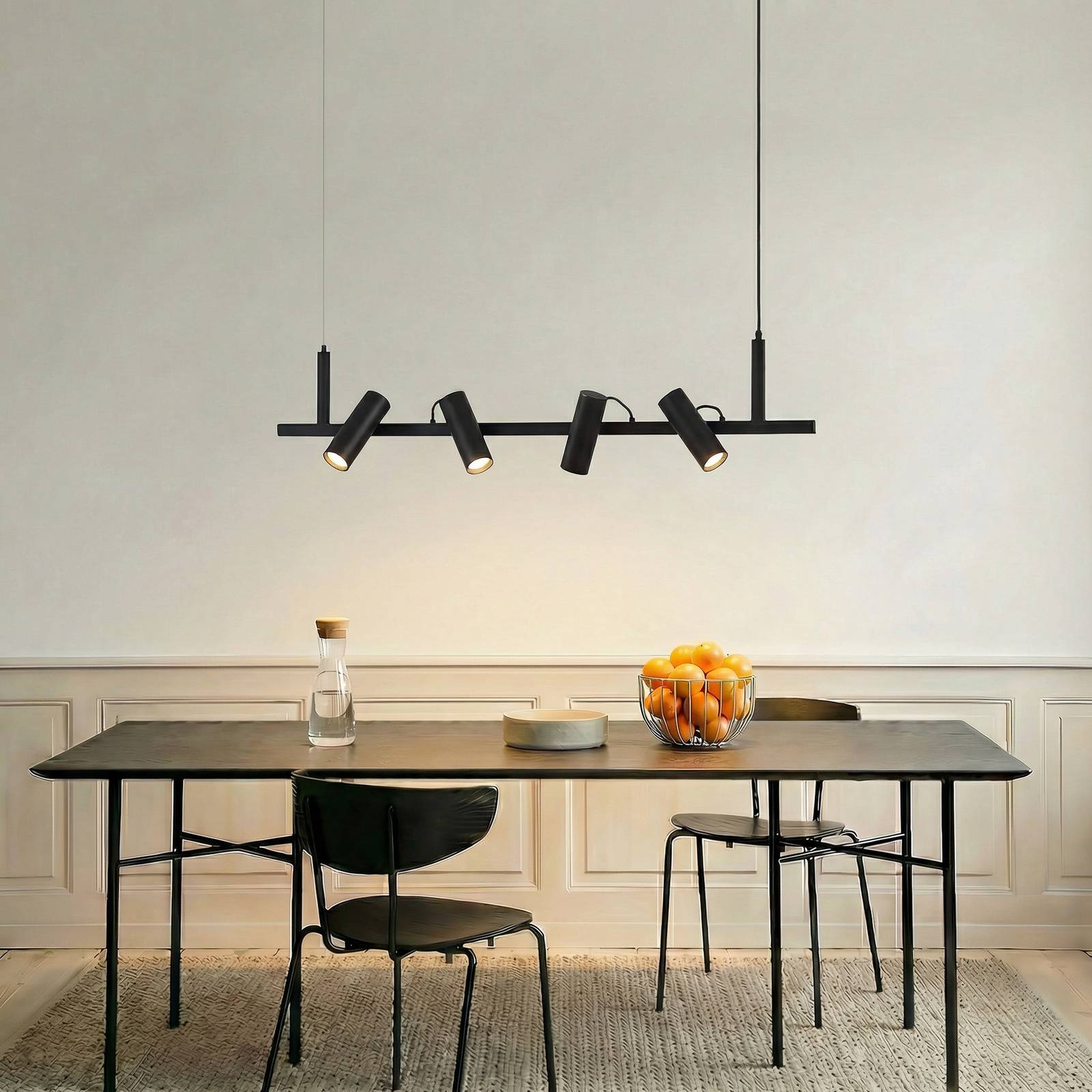 Lucande hanglamp Lysias, zwart, metaal, lengte 120cm