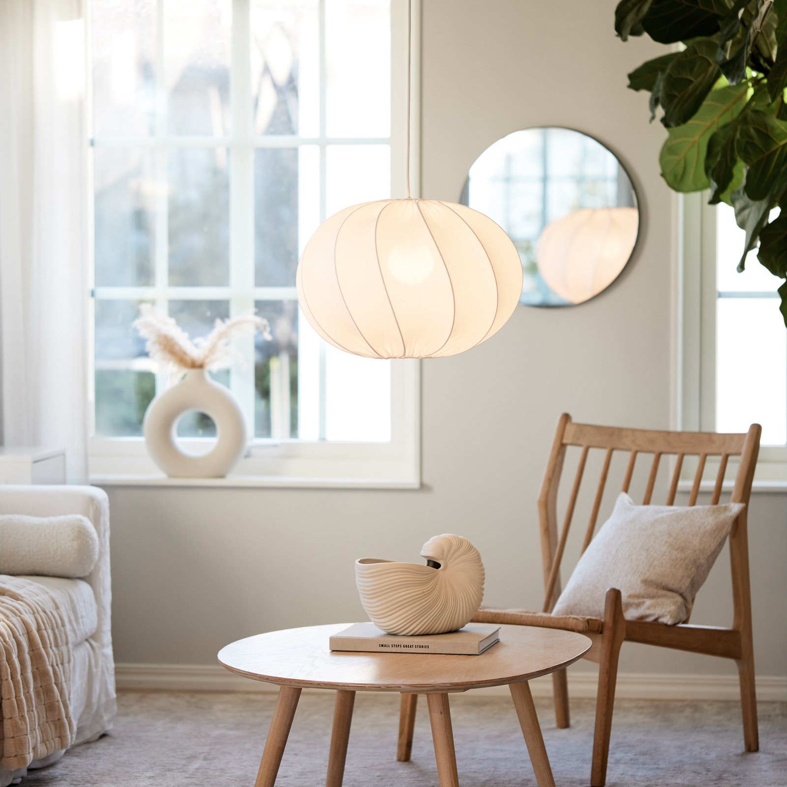 PR Home Olivia viseče svetilo, tekstilno senčilo, belo, Ø 50 cm