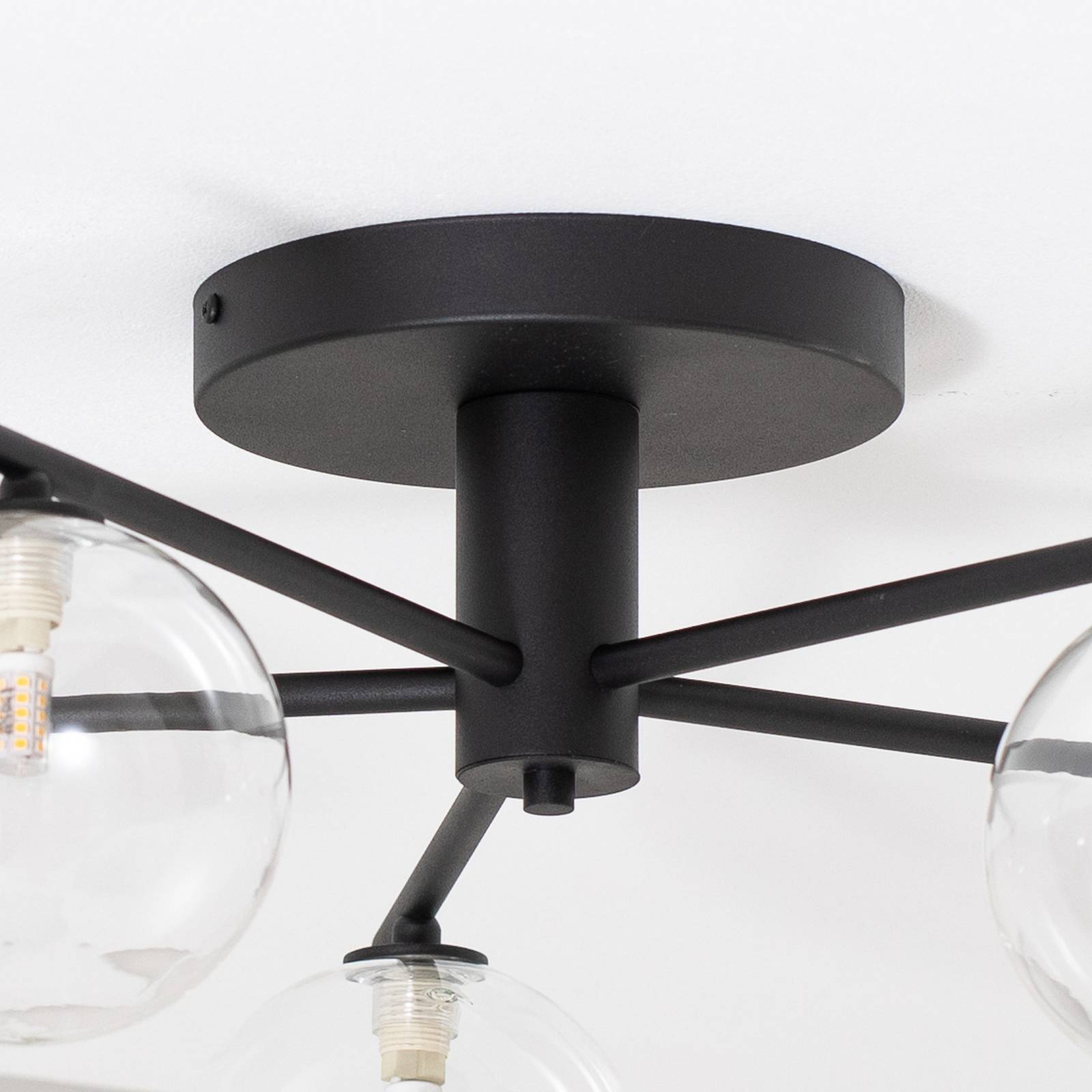 Lampa sufitowa Prato, czarna/przezroczysta, szkło, 5-punktowa