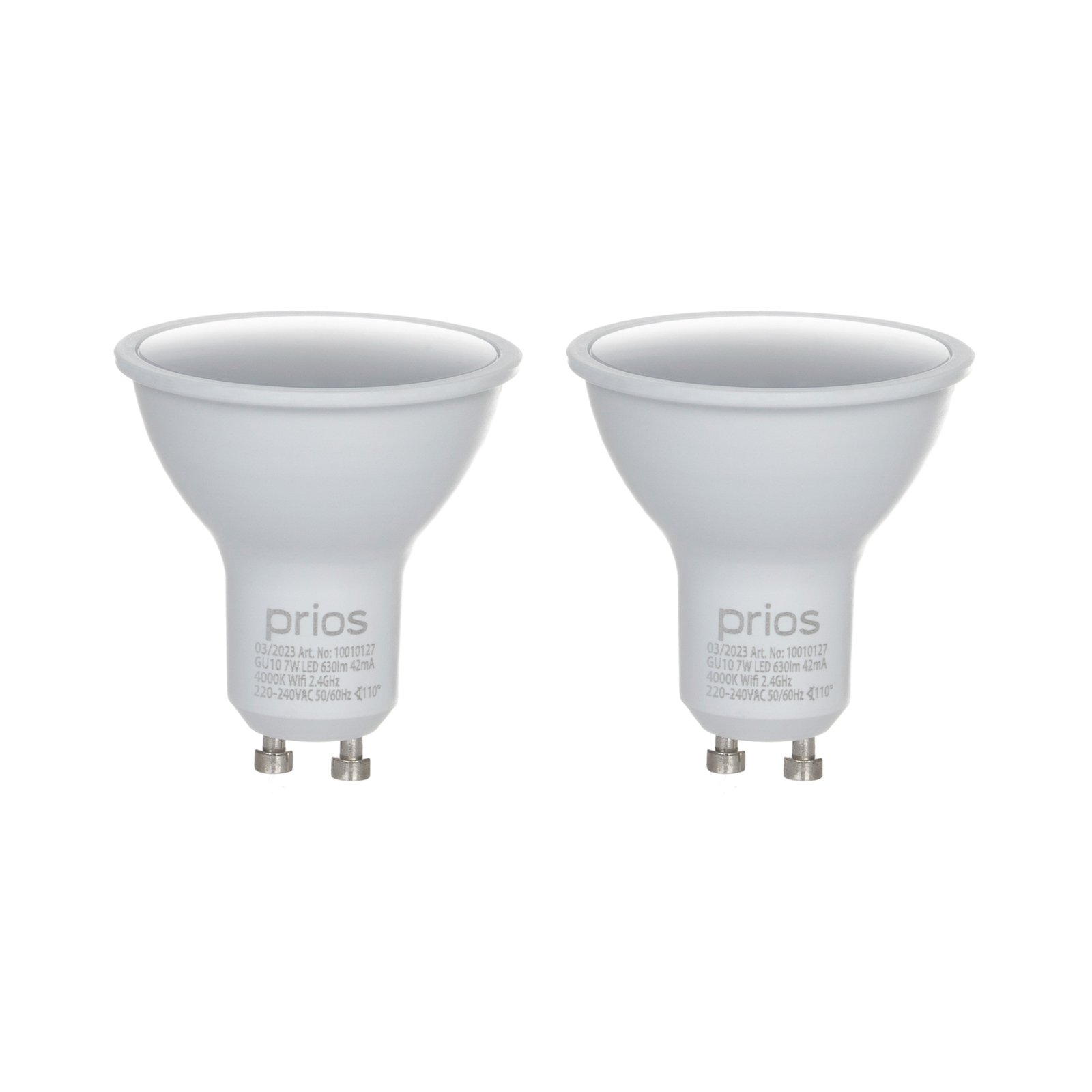 Prios LED-GU10-lampa plast 7W WLAN opal 2-pack