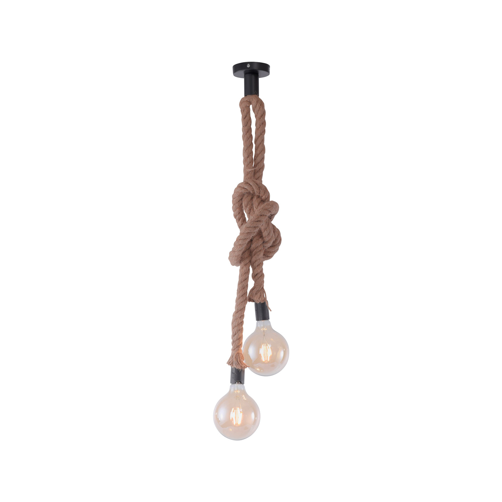 Rope pendant light with rope, two-bulb