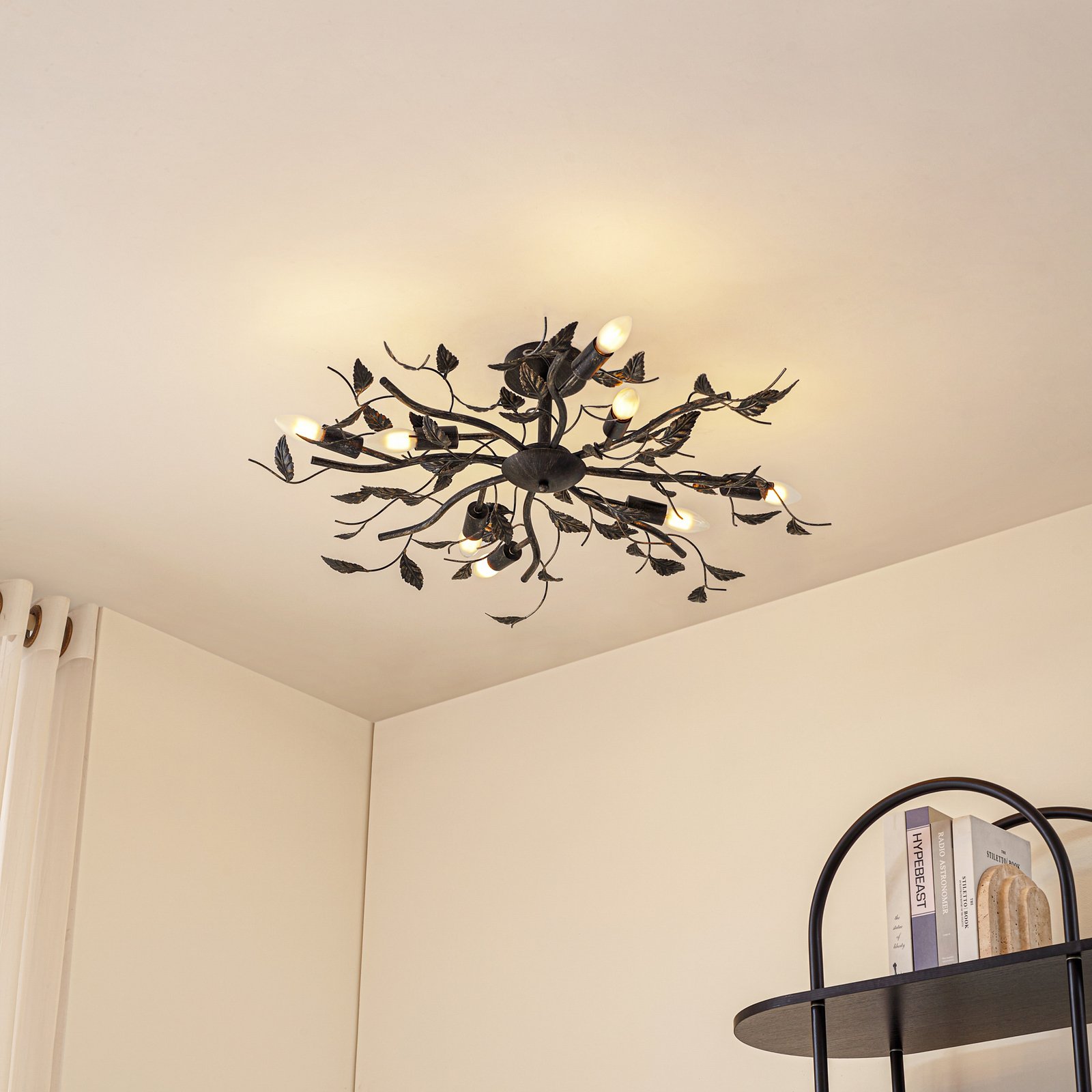 Stropní svítidlo Lindby Yos, 8 světel, 85 cm, černá-měď, E14