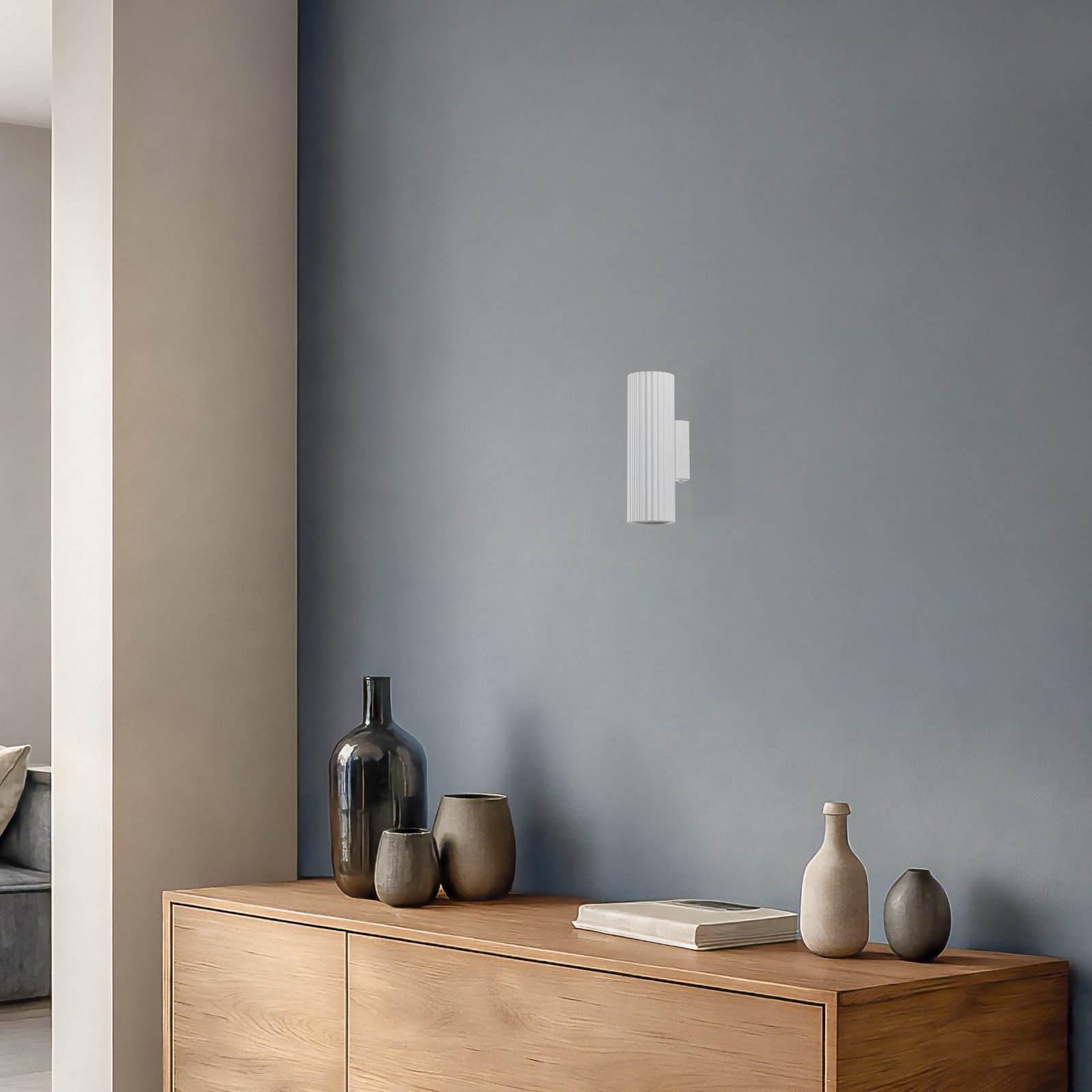 Carbon wall light, white, height 20 cm, aluminium, 2-bulb.