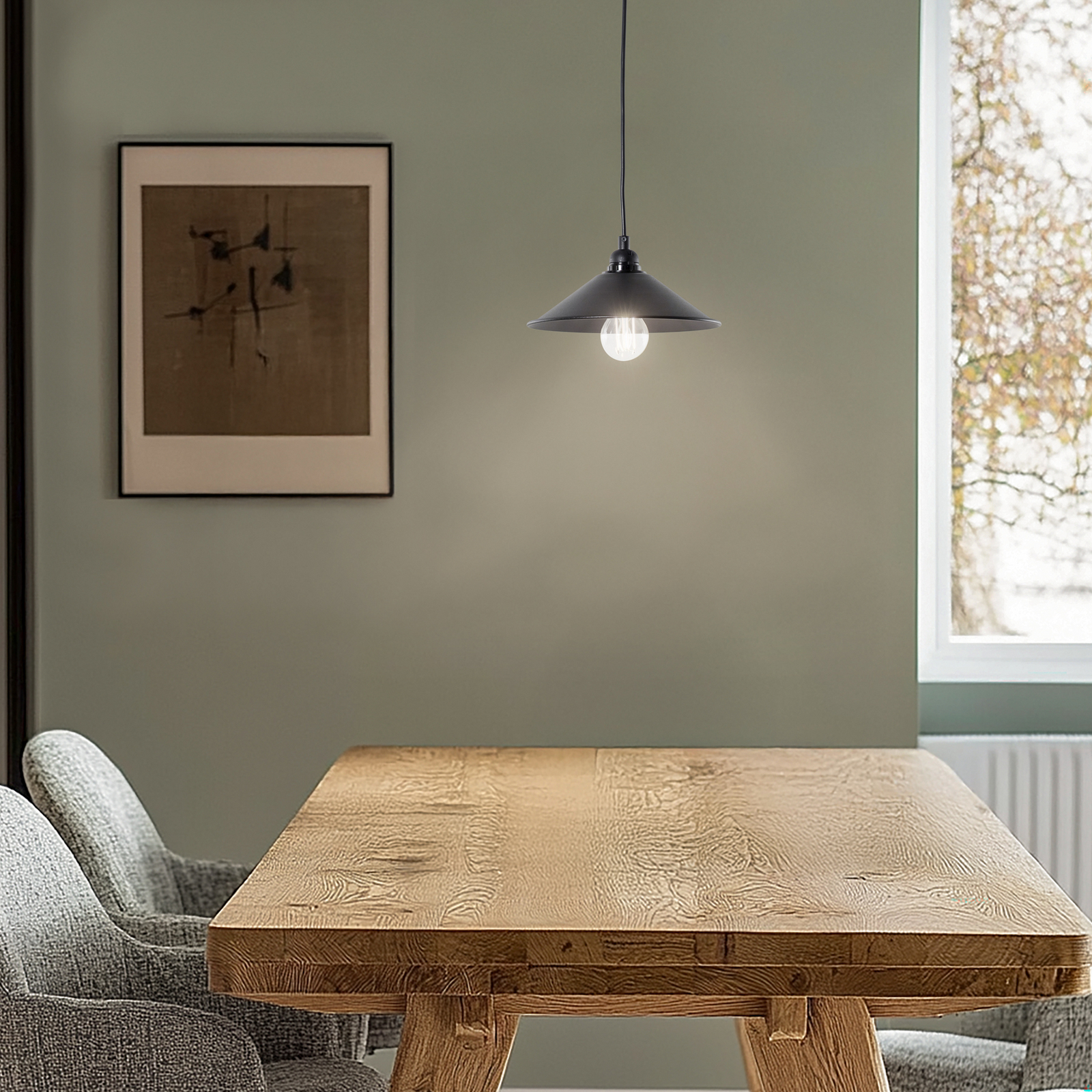 Hanging light GMN-00007 1-bulb wood detail black