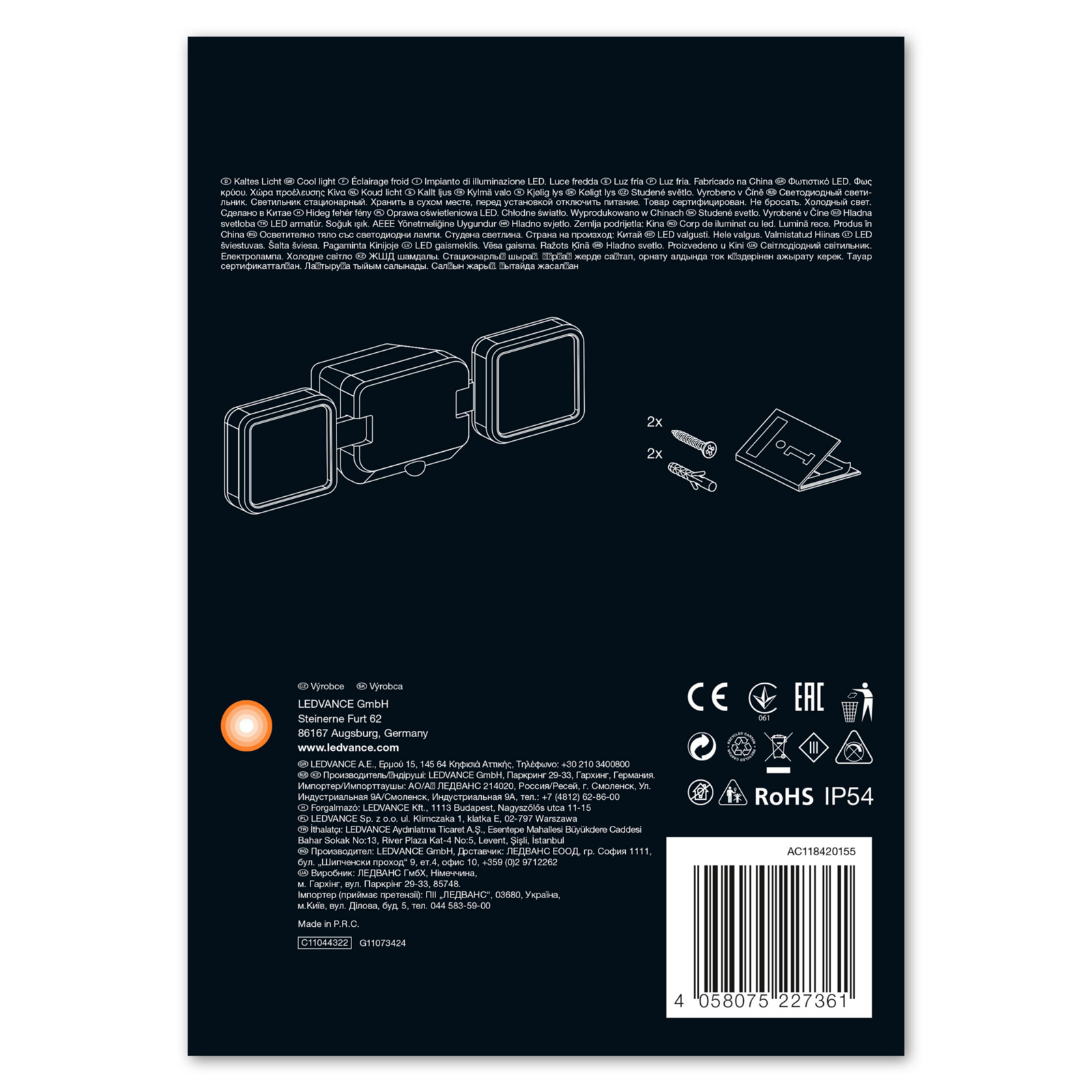 LEDVANCE Battery Spotlight u.dør væg 2 lkld sort