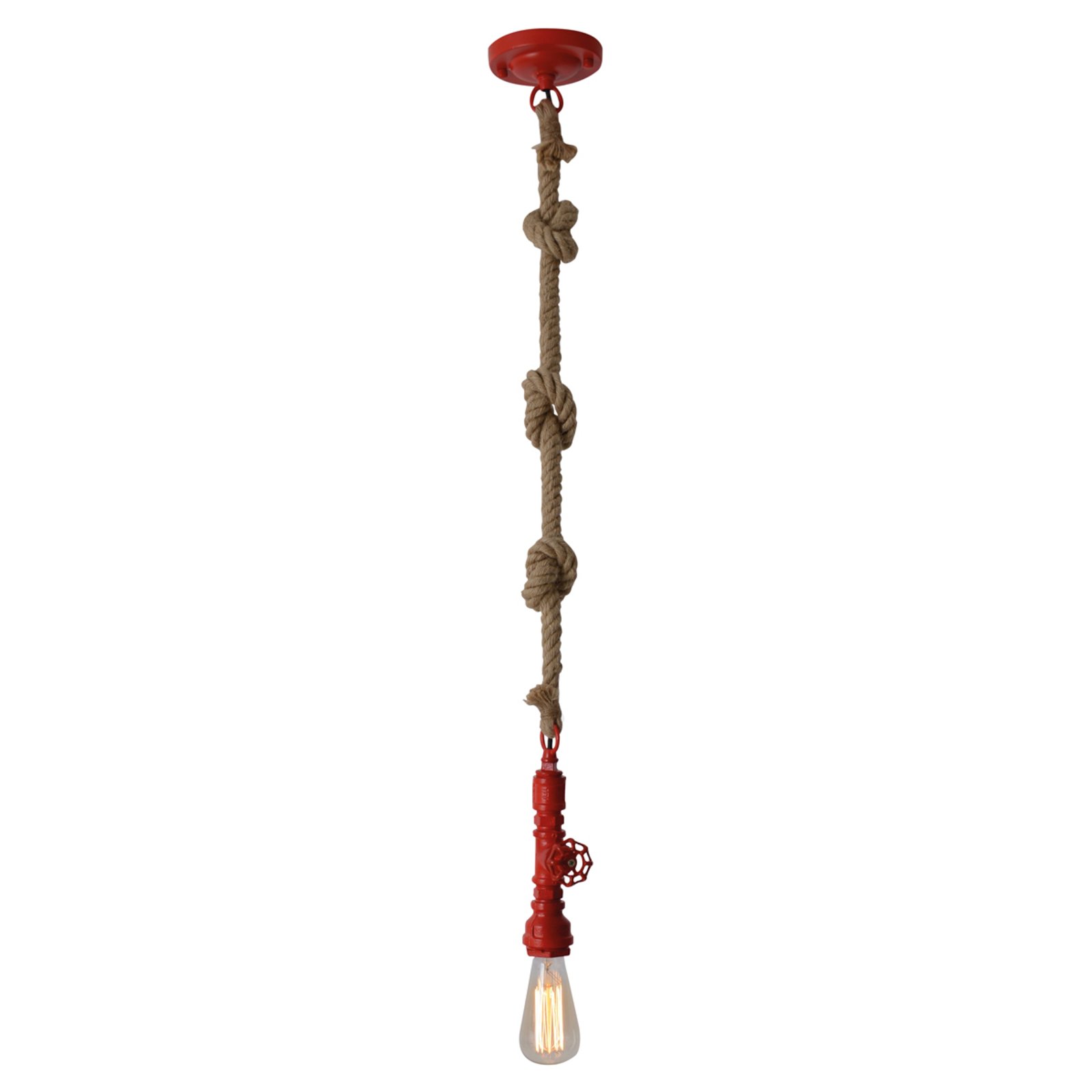 Závesná lampa Vintage s konopným lanom červená