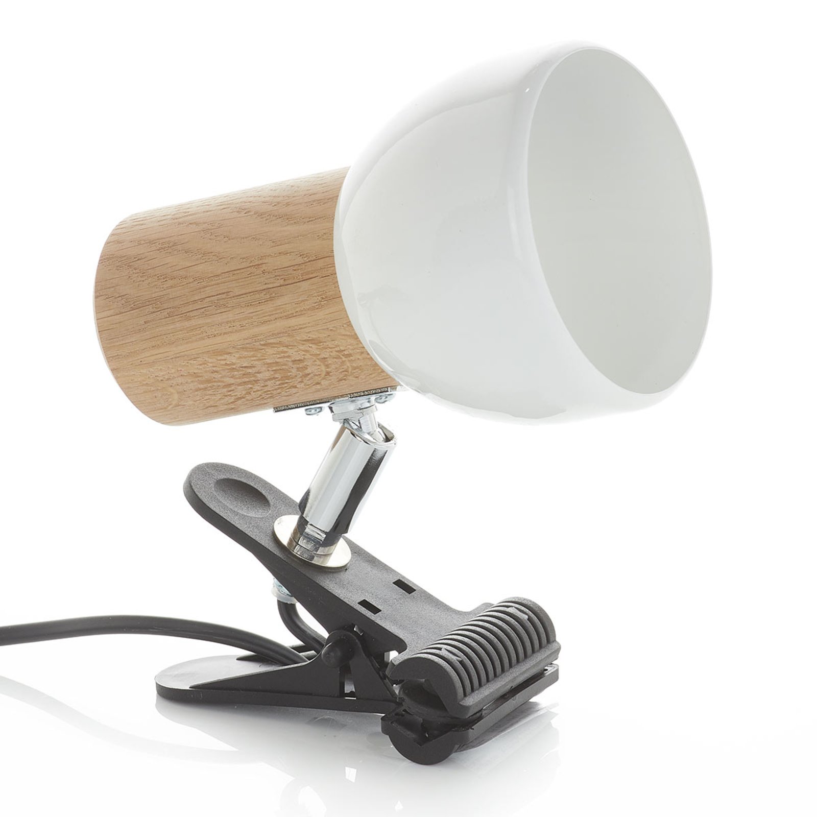 Small Clampspots clip-on light with oak