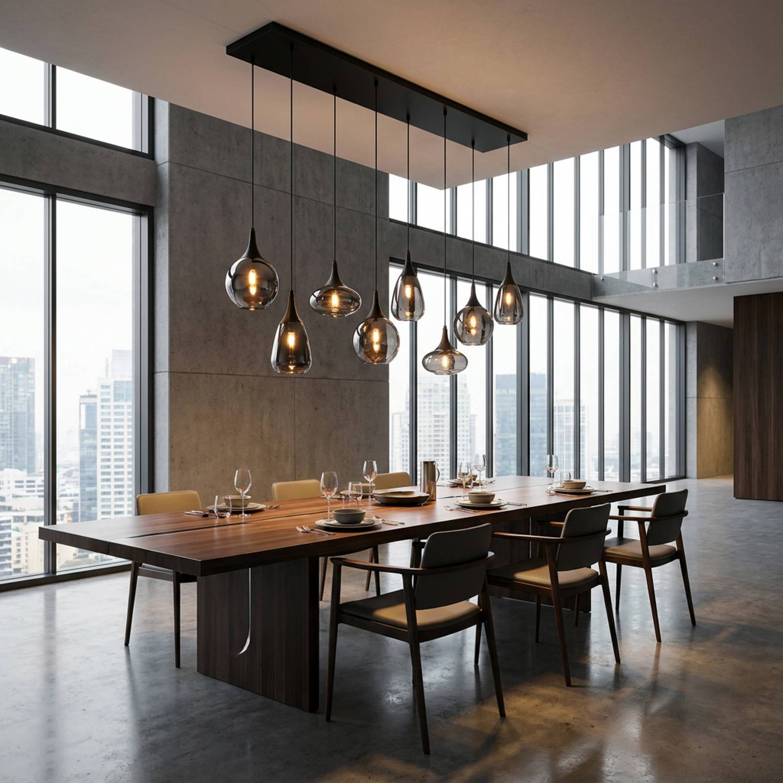 Trio Lighting Hanglamp LUMINA, 8-lamps, zwart/chroom, glas