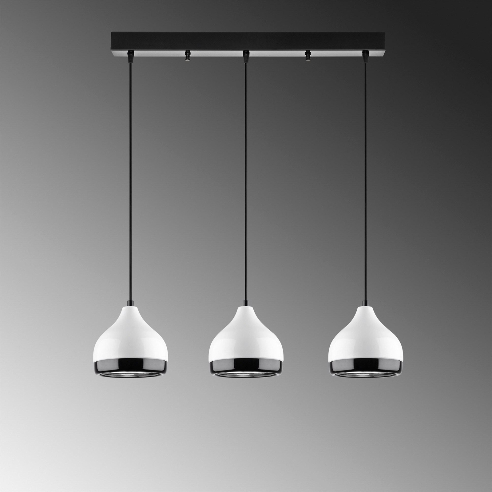 Pendant light Yildo 6878 white/black metal 3-bulb linear