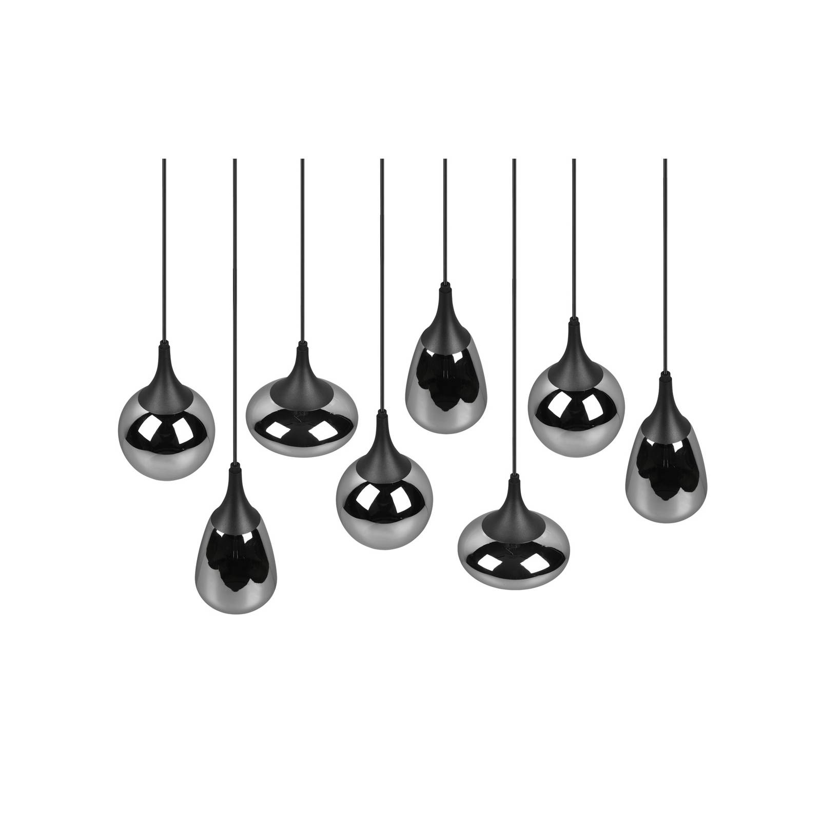 Hängeleuchte Lumina, 8-flammig, schwarz/chrom, Glas