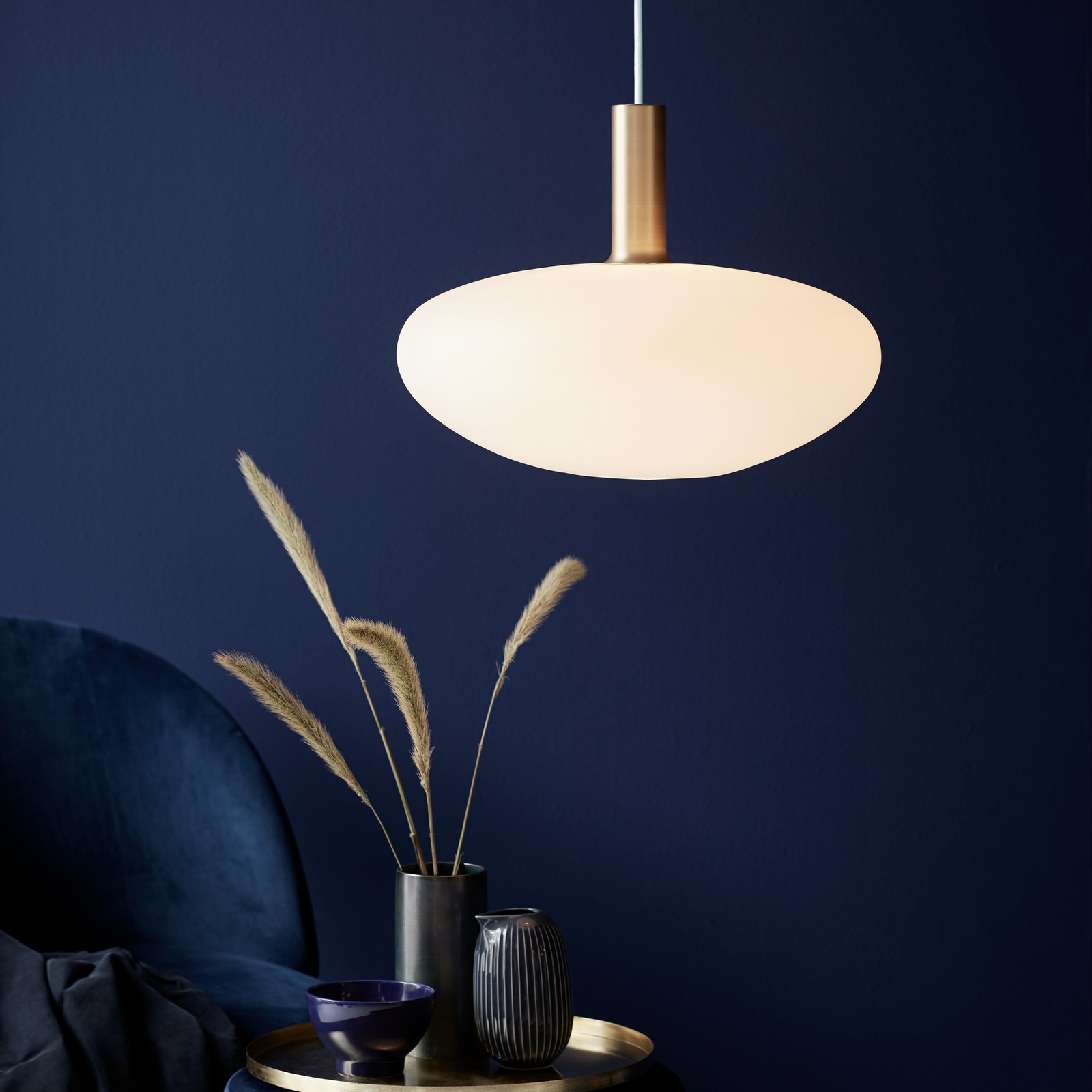 Nordlux Lampă suspendată Alton sticlă opal Ø 35 cm - Bucătărie - alb-opal alamă negru