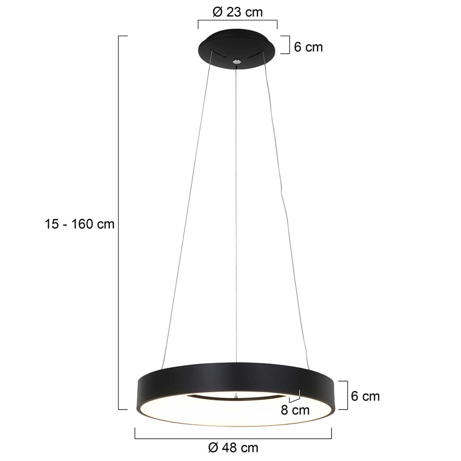 LED hanglamp Ringlede Ø 48 cm zwart