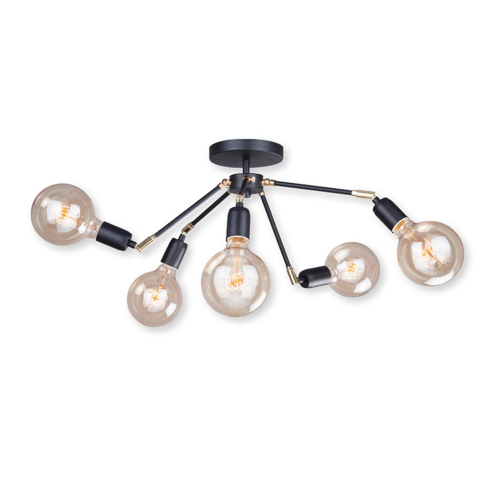 Lis Poland Stik ceiling lamp, black, five-bulb, for Living / Dining Room, metal, E27, 40 W, energy efficiency: A++, H: 16 cm