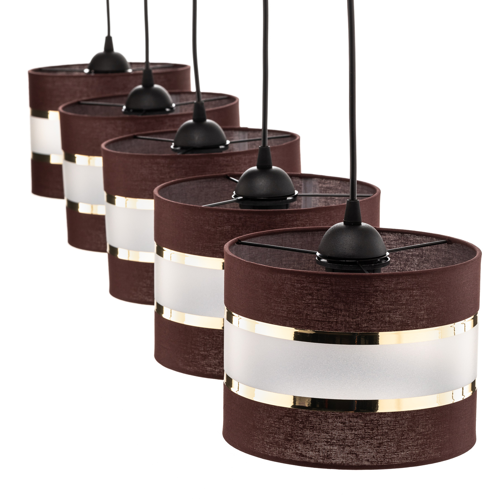 Hanglamp Helen roodbruin-goud balken 5-lamps