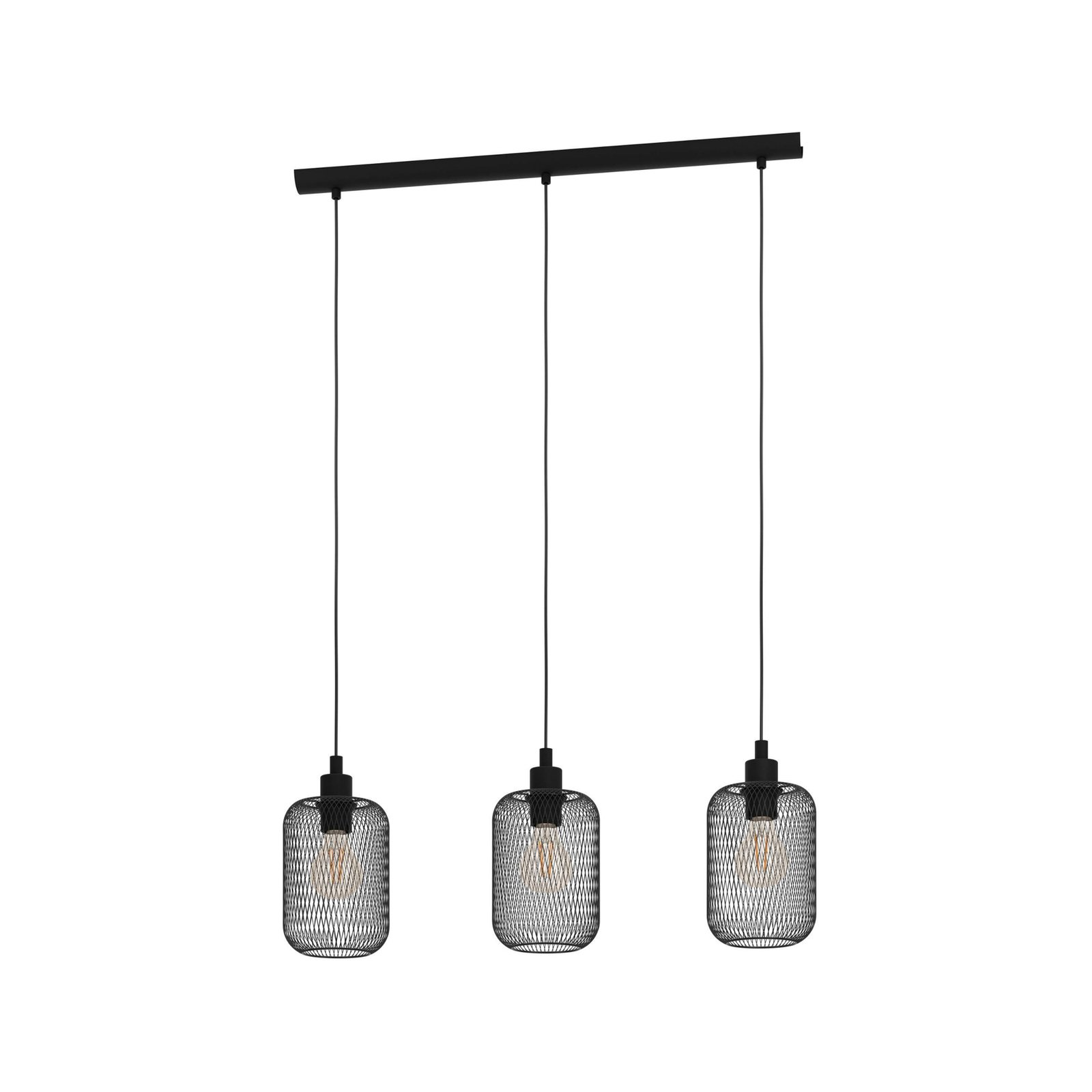 Candeeiro suspenso Wrington, comprimento 74 cm, preto, 3 lâmpadas, aço